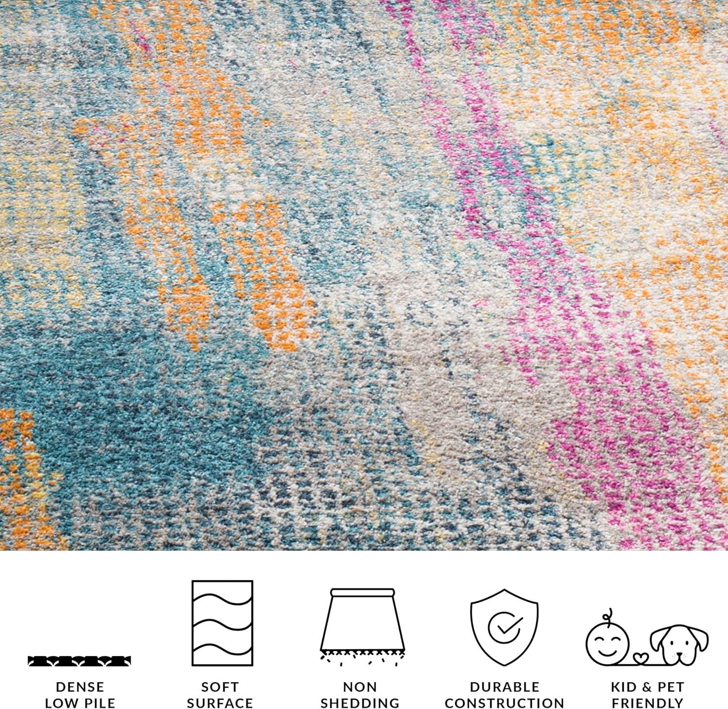 image:imageSAFAVIEH Area Rug 8x10 Madison Collection Large Blue amp Fuchsia Boho Chic Watercolor Design NonShedding amp Easy Cleaning Ideal for Living Room Bedroom Office Dining Space MAD123CBlueFuchsia