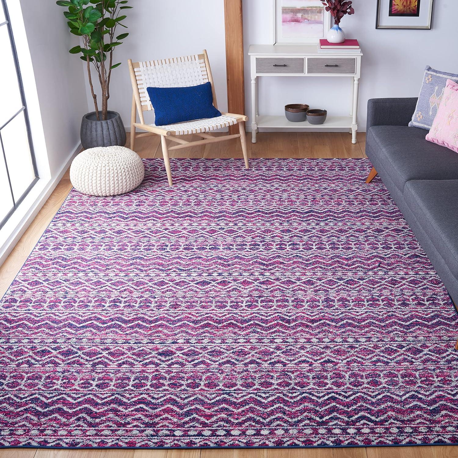 image:imageSAFAVIEH Area Rug 8x10 Madison Collection Large Fuchsia amp Navy Boho Chic Design NonShedding amp Easy Cleaning Ideal for Living Room Bedroom Office Dining Space MAD606MFuchsiaNavy