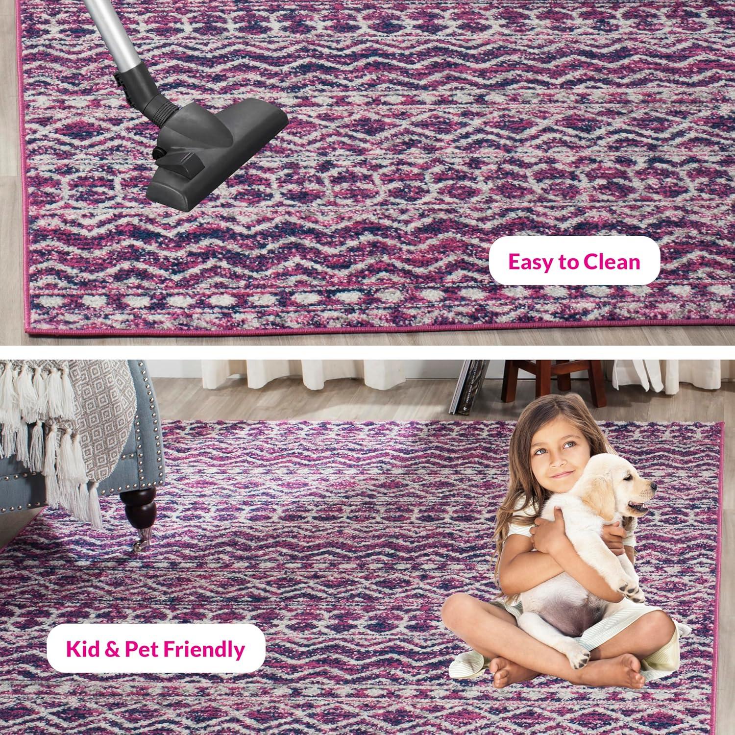 image:imageSAFAVIEH Area Rug 8x10 Madison Collection Large Fuchsia amp Navy Boho Chic Design NonShedding amp Easy Cleaning Ideal for Living Room Bedroom Office Dining Space MAD606MFuchsiaNavy