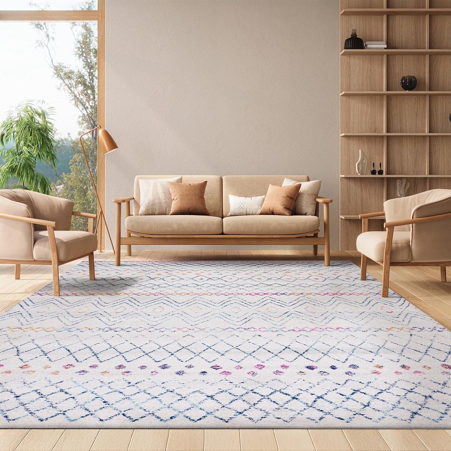 image:imageSAFAVIEH Area Rug 8x10 Madison Collection Large Ivory amp Dark Blue Moroccan Boho Distressed Design NonShedding amp Easy Cleaning Ideal for Living Room Bedroom Office Dining Space MAD798BIvoryDark Blue