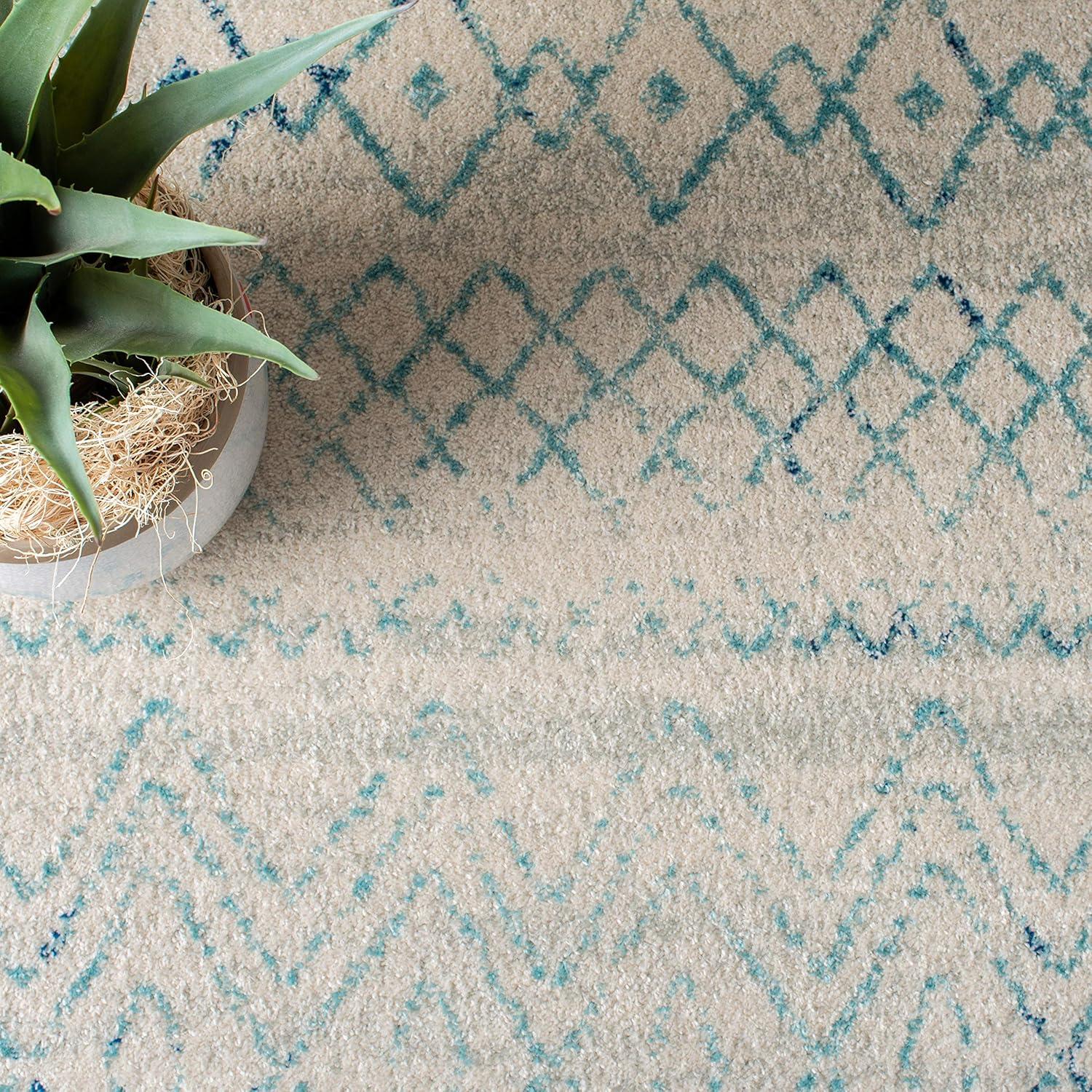image:imageSAFAVIEH Area Rug 8x10 Madison Collection Large Ivory amp Dark Blue Moroccan Boho Distressed Design NonShedding amp Easy Cleaning Ideal for Living Room Bedroom Office Dining Space MAD798BIvoryAqua