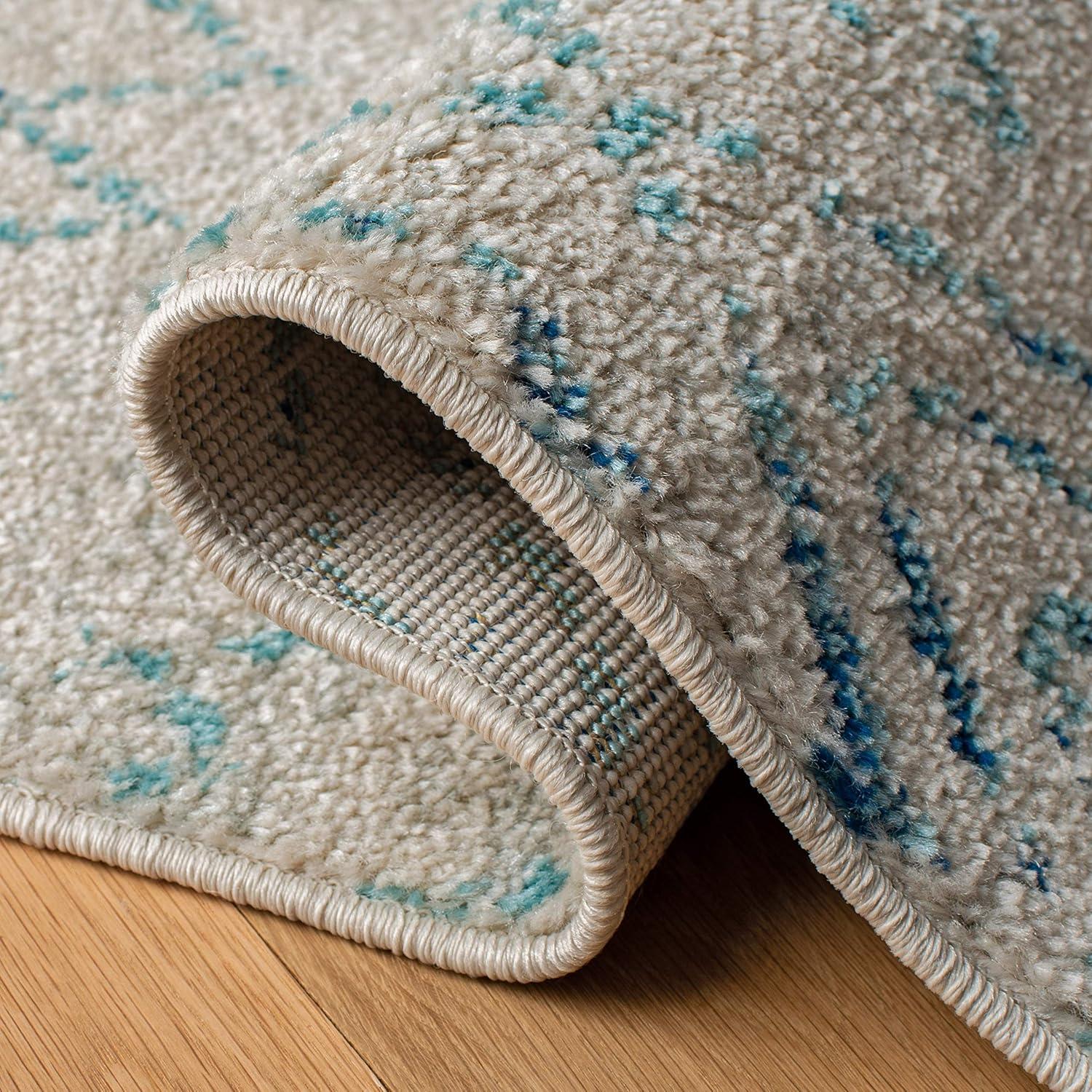 image:imageSAFAVIEH Area Rug 8x10 Madison Collection Large Ivory amp Dark Blue Moroccan Boho Distressed Design NonShedding amp Easy Cleaning Ideal for Living Room Bedroom Office Dining Space MAD798BIvoryAqua