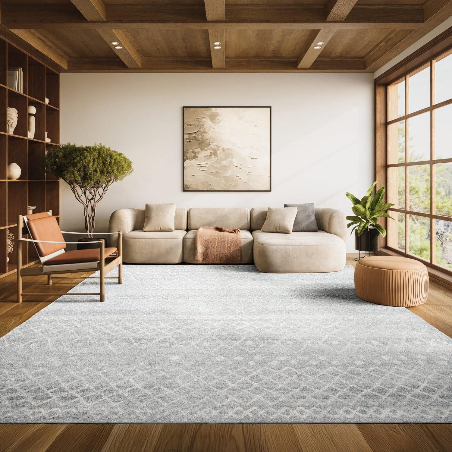 image:imageSAFAVIEH Area Rug 8x10 Madison Collection Large Ivory amp Dark Blue Moroccan Boho Distressed Design NonShedding amp Easy Cleaning Ideal for Living Room Bedroom Office Dining Space MAD798BSilverIvory