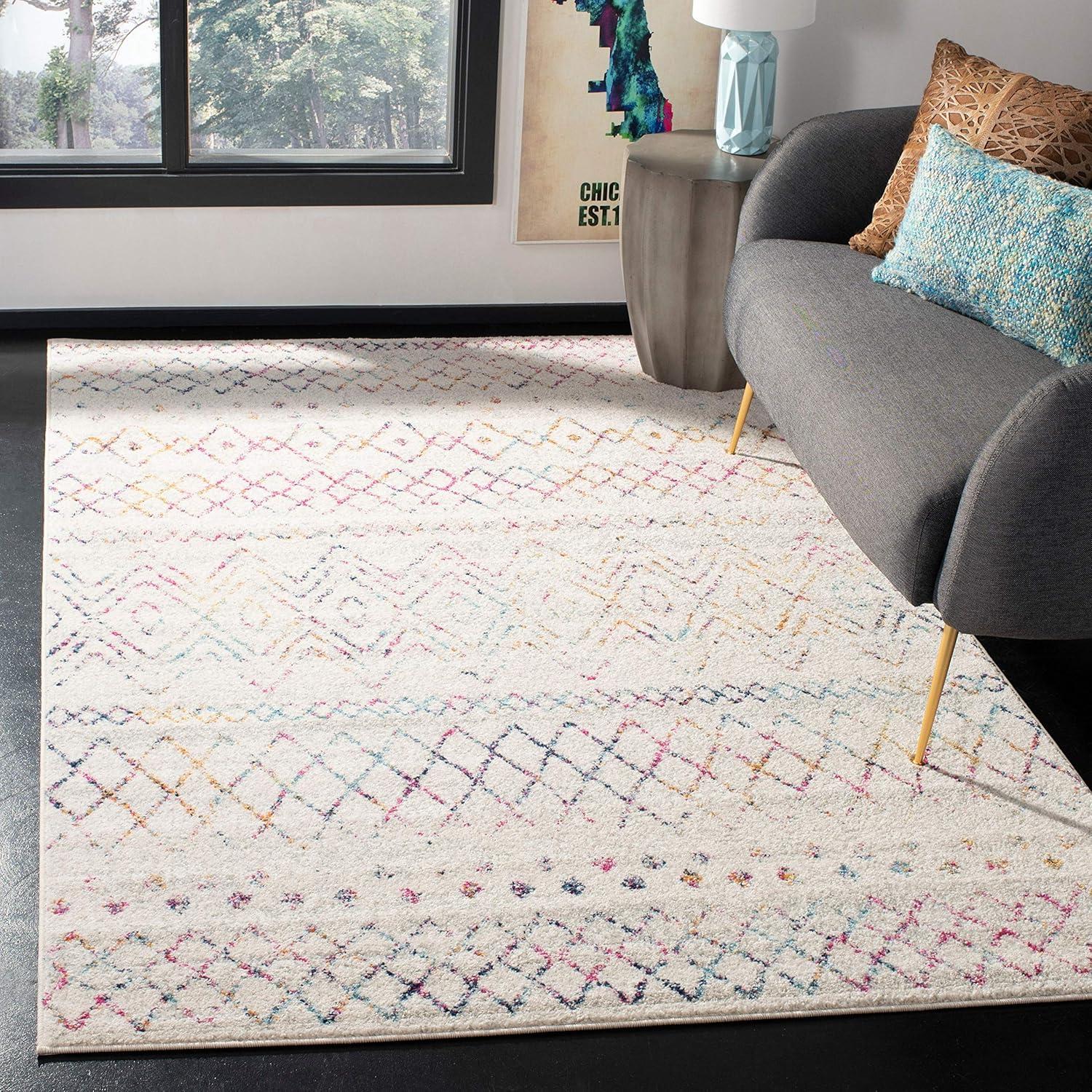 image:imageSAFAVIEH Area Rug 8x10 Madison Collection Large Ivory amp Dark Blue Moroccan Boho Distressed Design NonShedding amp Easy Cleaning Ideal for Living Room Bedroom Office Dining Space MAD798BGreyGold