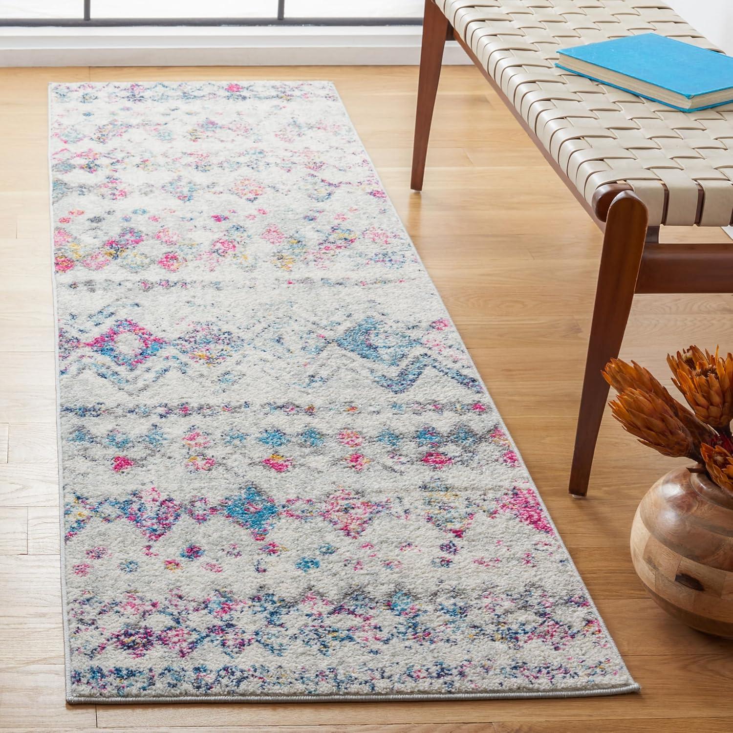 image:imageSAFAVIEH Area Rug 8x10 Madison Collection Large Ivory amp Dark Blue Moroccan Boho Distressed Design NonShedding amp Easy Cleaning Ideal for Living Room Bedroom Office Dining Space MAD798BGreyPurple
