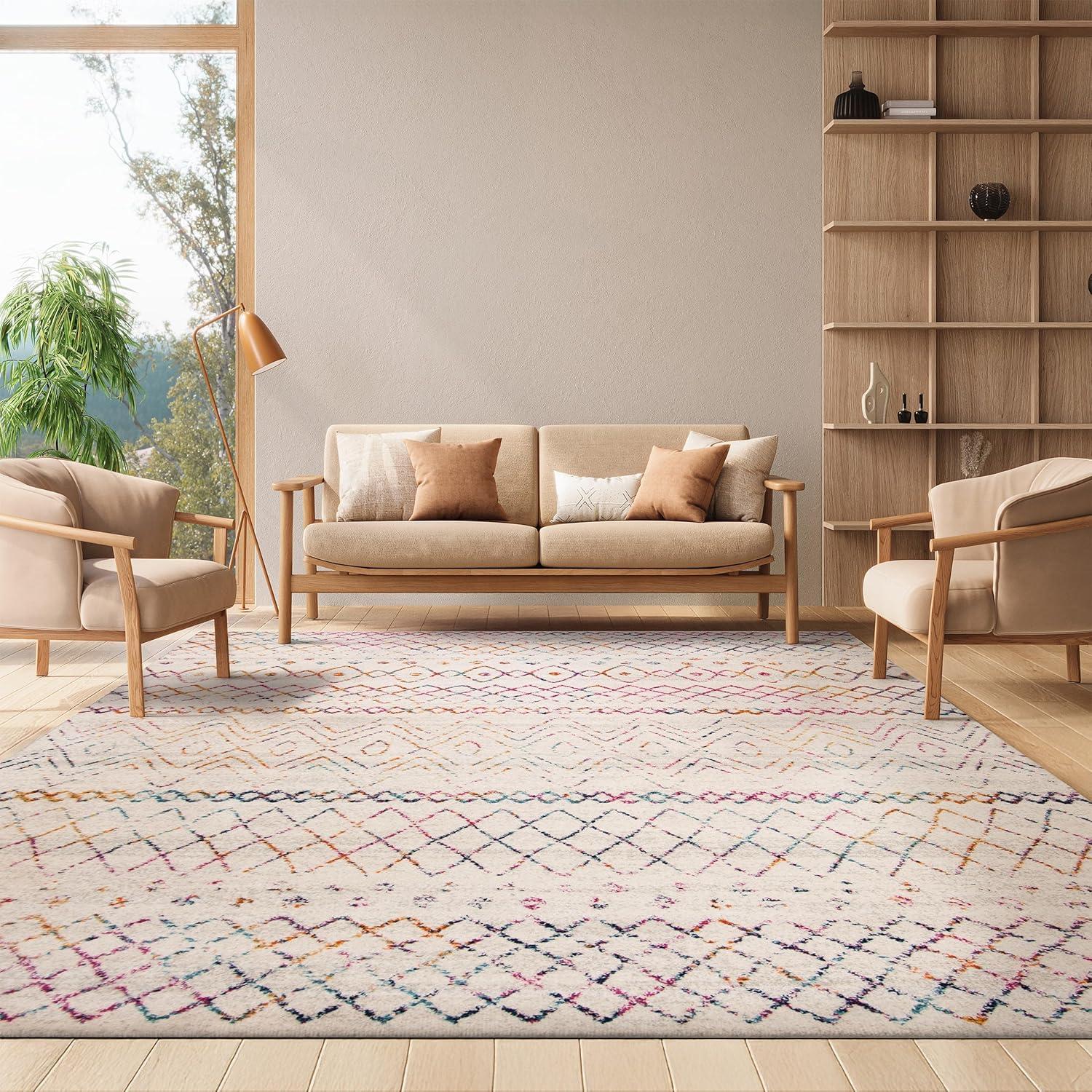 image:imageSAFAVIEH Area Rug 8x10 Madison Collection Large Ivory amp Dark Blue Moroccan Boho Distressed Design NonShedding amp Easy Cleaning Ideal for Living Room Bedroom Office Dining Space MAD798BIvoryFuchsia