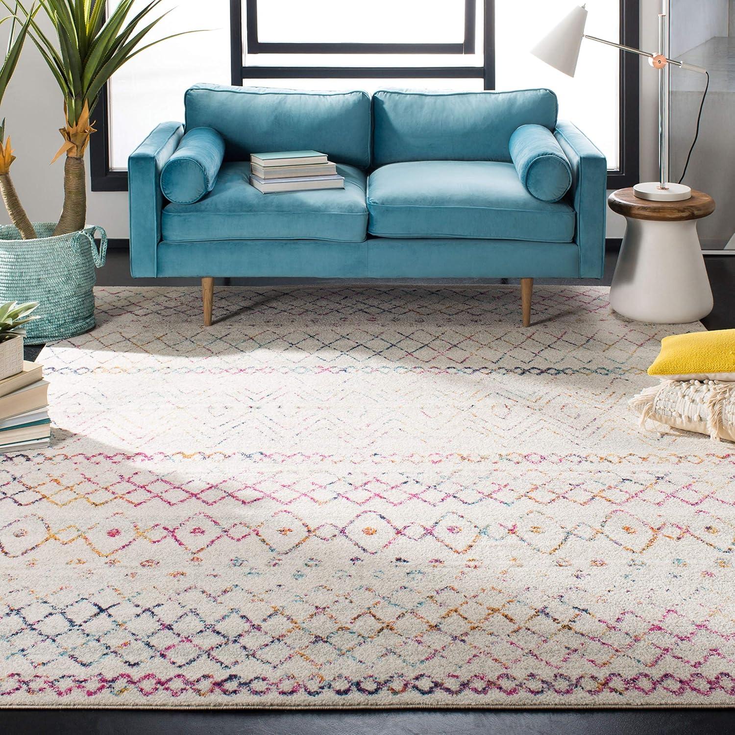 image:imageSAFAVIEH Area Rug 8x10 Madison Collection Large Ivory amp Dark Blue Moroccan Boho Distressed Design NonShedding amp Easy Cleaning Ideal for Living Room Bedroom Office Dining Space MAD798BGreyGold