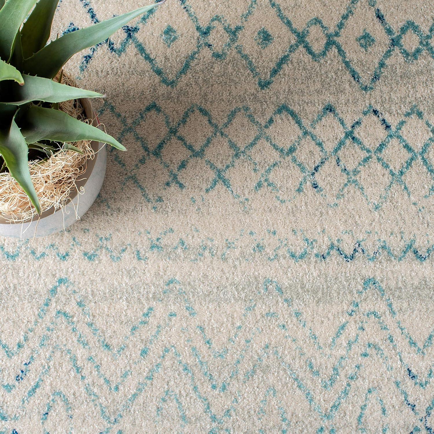 image:imageSAFAVIEH Area Rug 8x10 Madison Collection Large Ivory amp Dark Blue Moroccan Boho Distressed Design NonShedding amp Easy Cleaning Ideal for Living Room Bedroom Office Dining Space MAD798BIvoryAqua