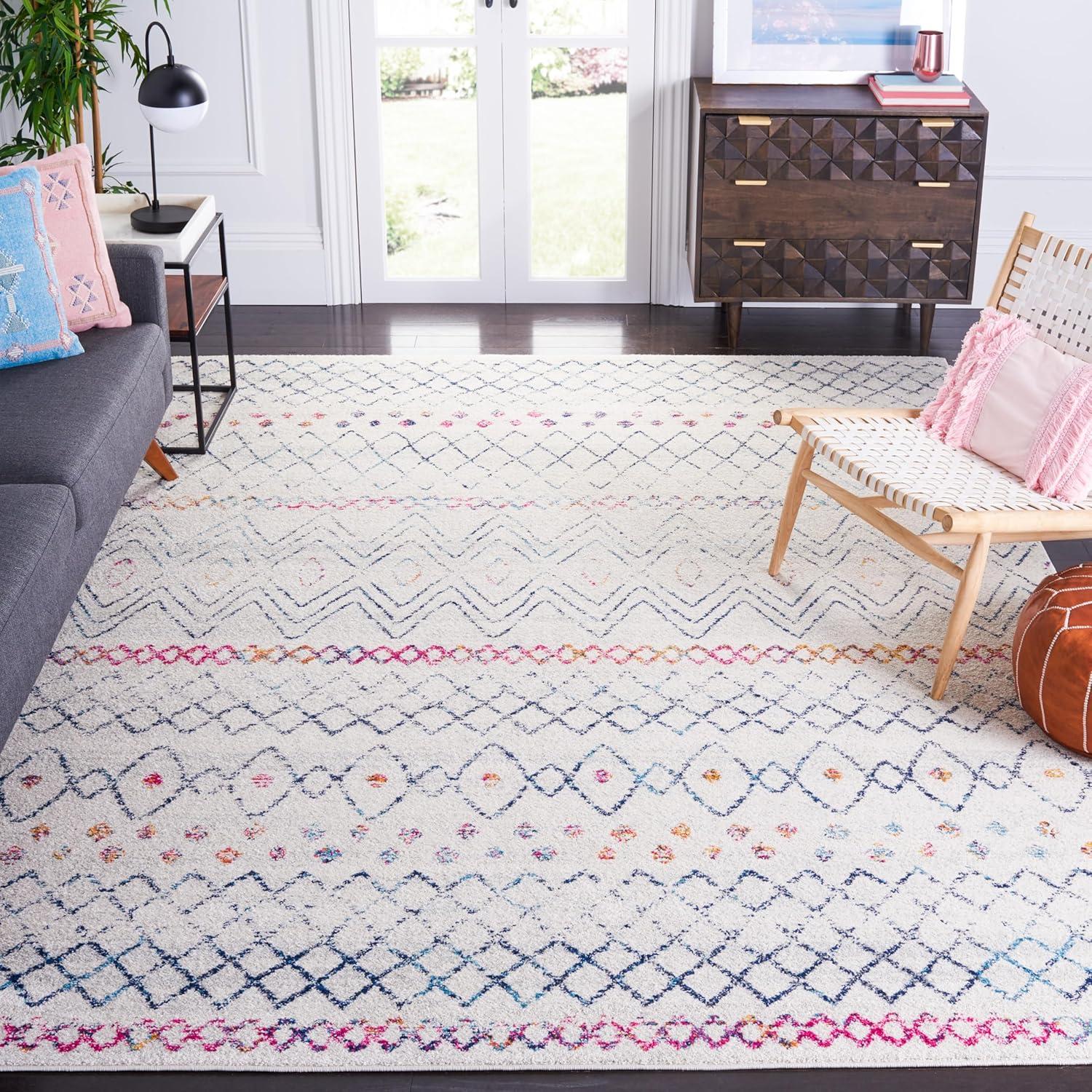 image:imageSAFAVIEH Area Rug 8x10 Madison Collection Large Ivory amp Dark Blue Moroccan Boho Distressed Design NonShedding amp Easy Cleaning Ideal for Living Room Bedroom Office Dining Space MAD798BIvoryDark Blue