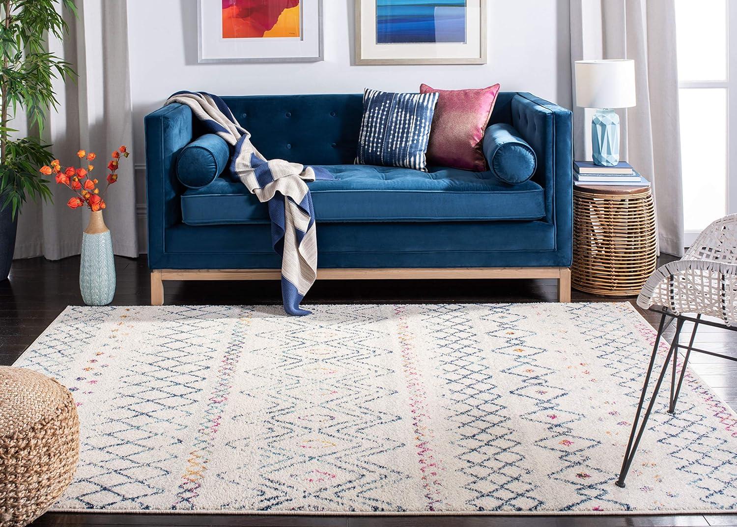 image:imageSAFAVIEH Area Rug 8x10 Madison Collection Large Ivory amp Dark Blue Moroccan Boho Distressed Design NonShedding amp Easy Cleaning Ideal for Living Room Bedroom Office Dining Space MAD798BIvoryDark Blue