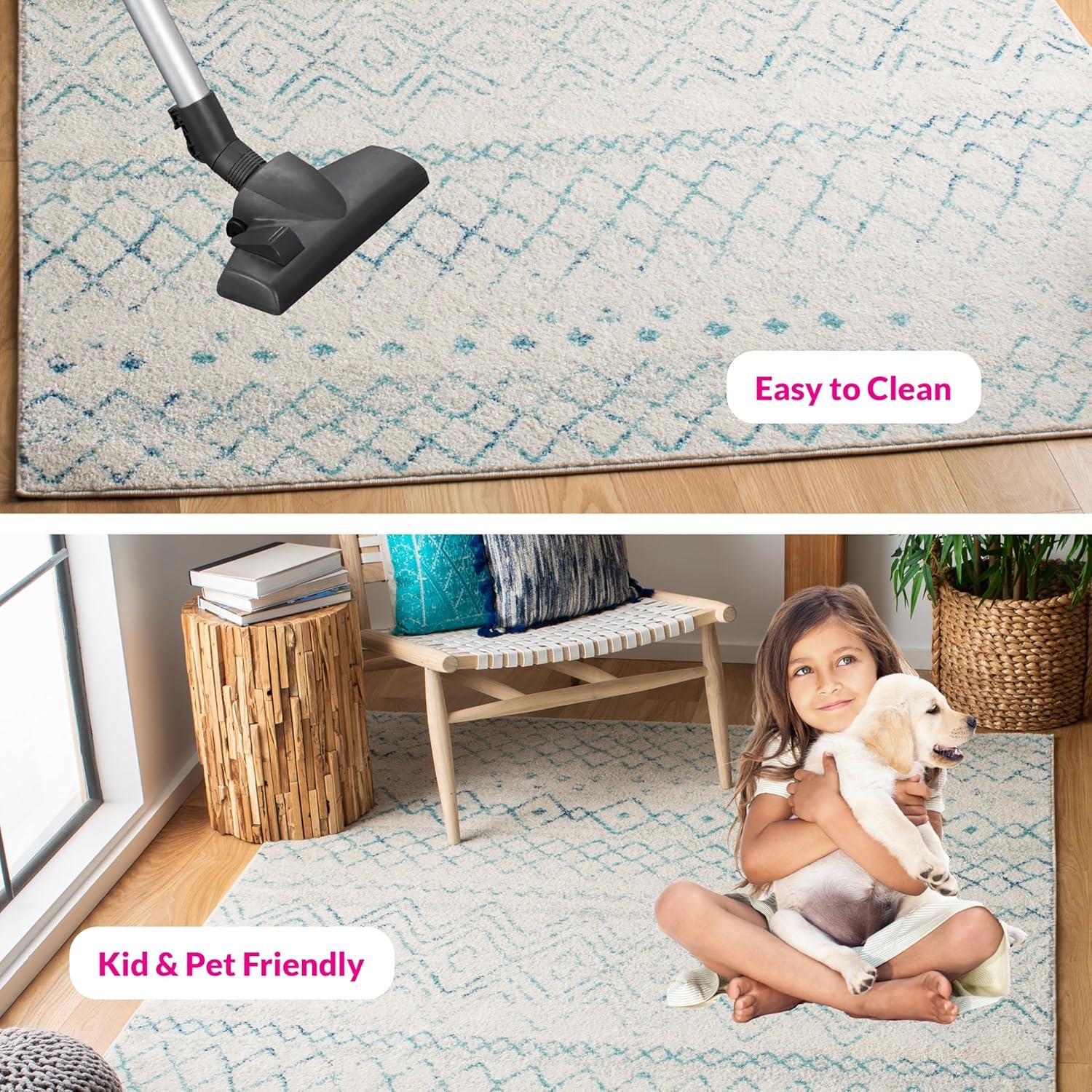 image:imageSAFAVIEH Area Rug 8x10 Madison Collection Large Ivory amp Dark Blue Moroccan Boho Distressed Design NonShedding amp Easy Cleaning Ideal for Living Room Bedroom Office Dining Space MAD798BIvoryAqua