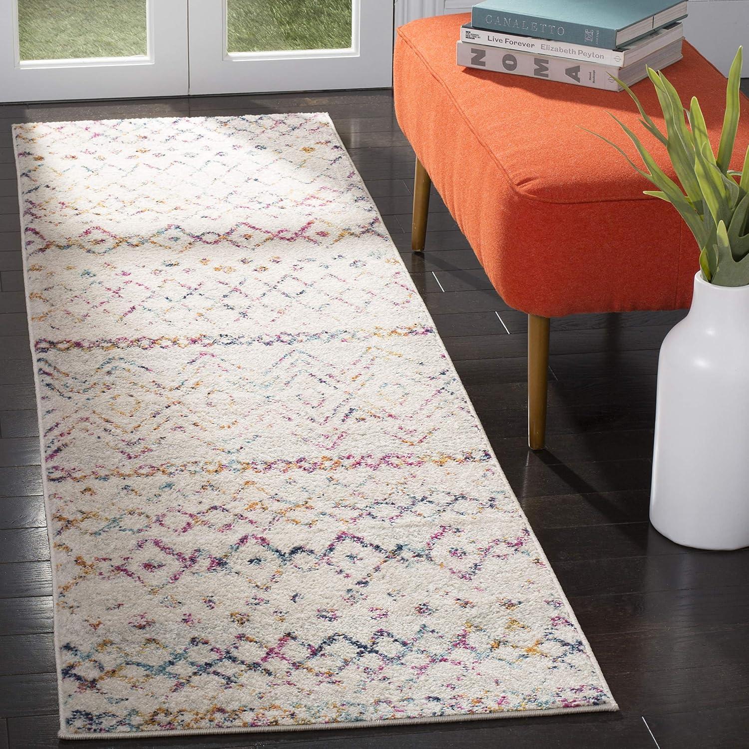 image:imageSAFAVIEH Area Rug 8x10 Madison Collection Large Ivory amp Dark Blue Moroccan Boho Distressed Design NonShedding amp Easy Cleaning Ideal for Living Room Bedroom Office Dining Space MAD798BIvoryFuchsia