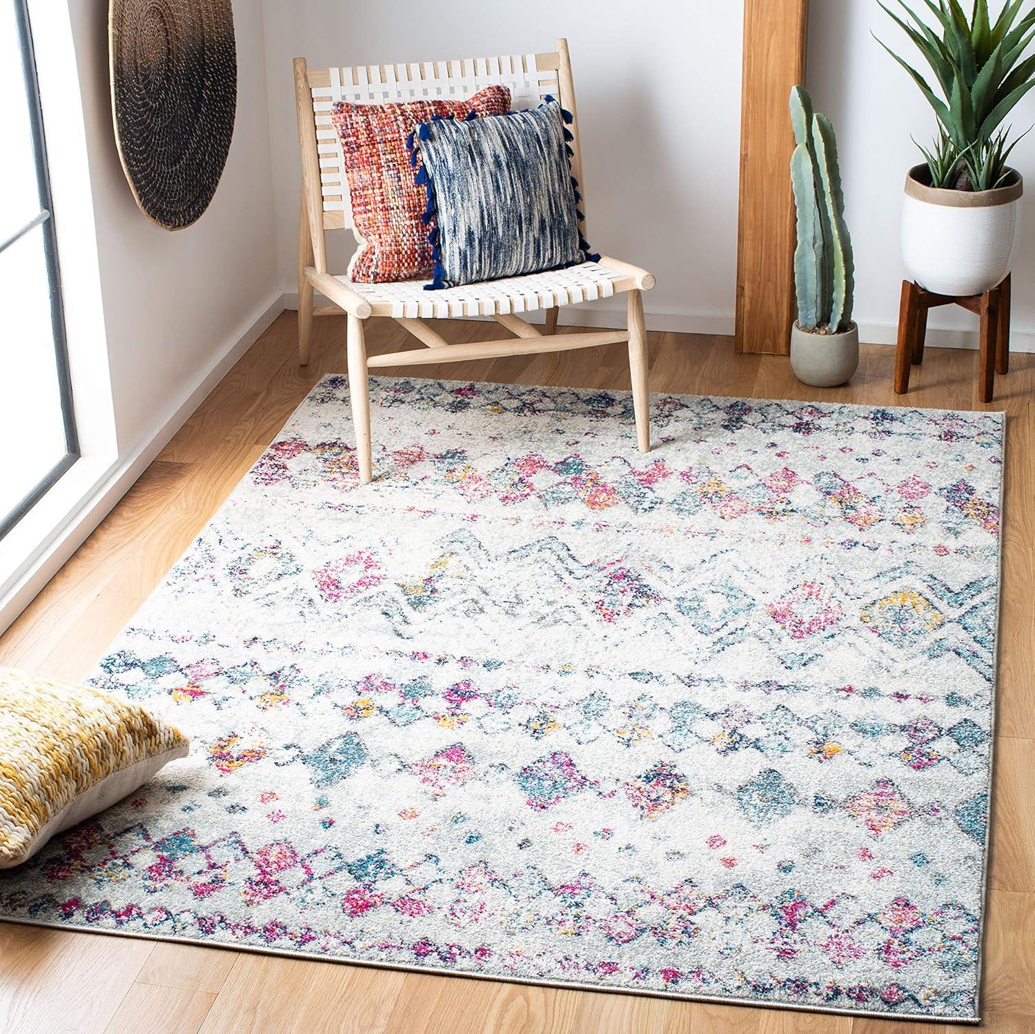 image:imageSAFAVIEH Area Rug 8x10 Madison Collection Large Ivory amp Dark Blue Moroccan Boho Distressed Design NonShedding amp Easy Cleaning Ideal for Living Room Bedroom Office Dining Space MAD798BGreyPurple