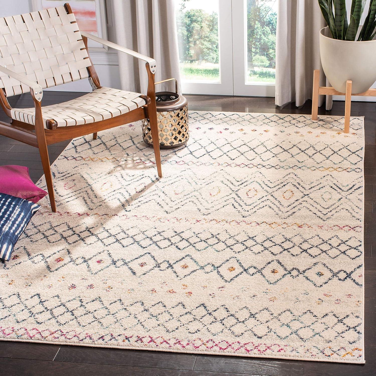 image:imageSAFAVIEH Area Rug 8x10 Madison Collection Large Ivory amp Dark Blue Moroccan Boho Distressed Design NonShedding amp Easy Cleaning Ideal for Living Room Bedroom Office Dining Space MAD798BGreyGold