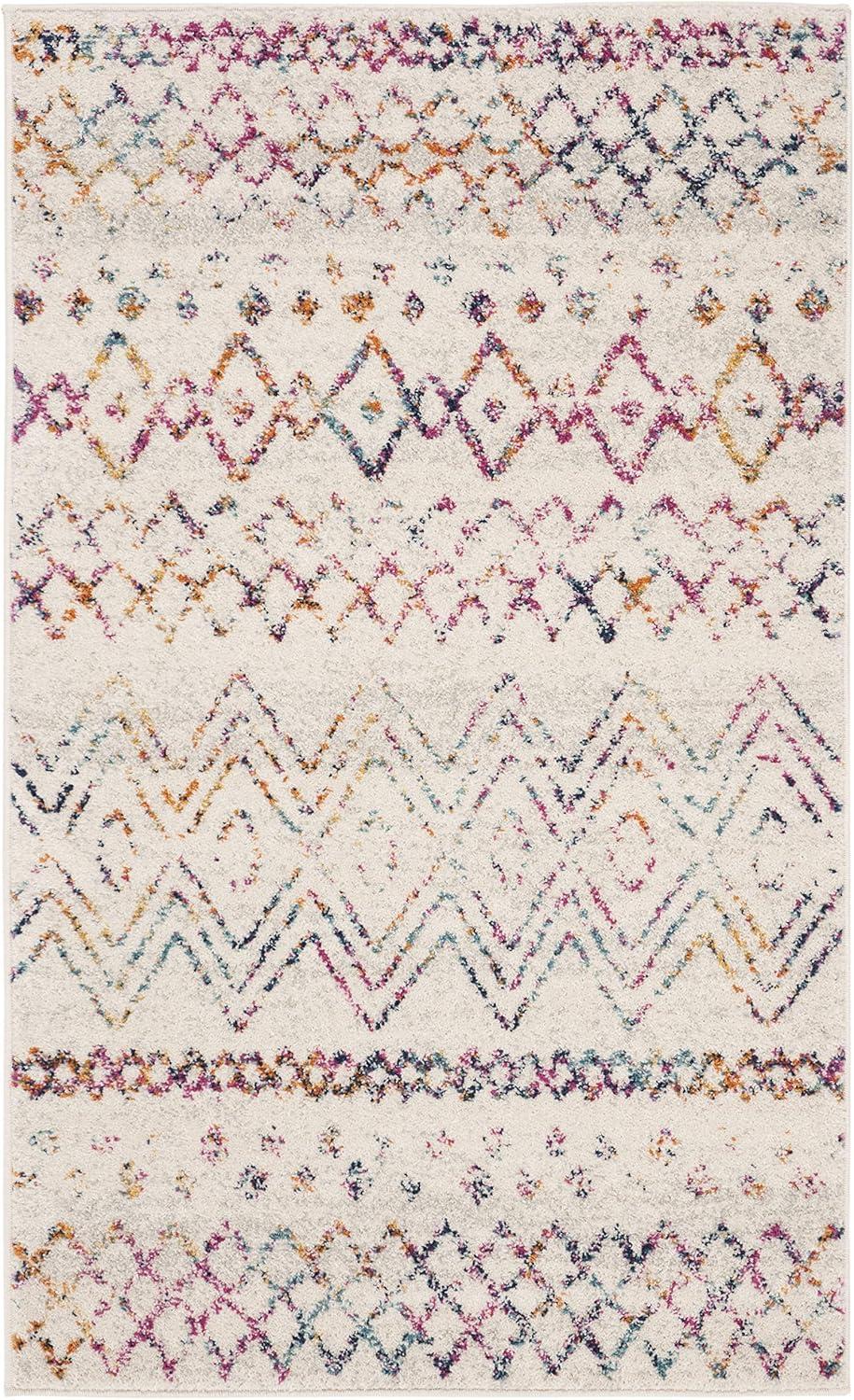 image:imageSAFAVIEH Area Rug 8x10 Madison Collection Large Ivory amp Dark Blue Moroccan Boho Distressed Design NonShedding amp Easy Cleaning Ideal for Living Room Bedroom Office Dining Space MAD798BIvoryFuchsia