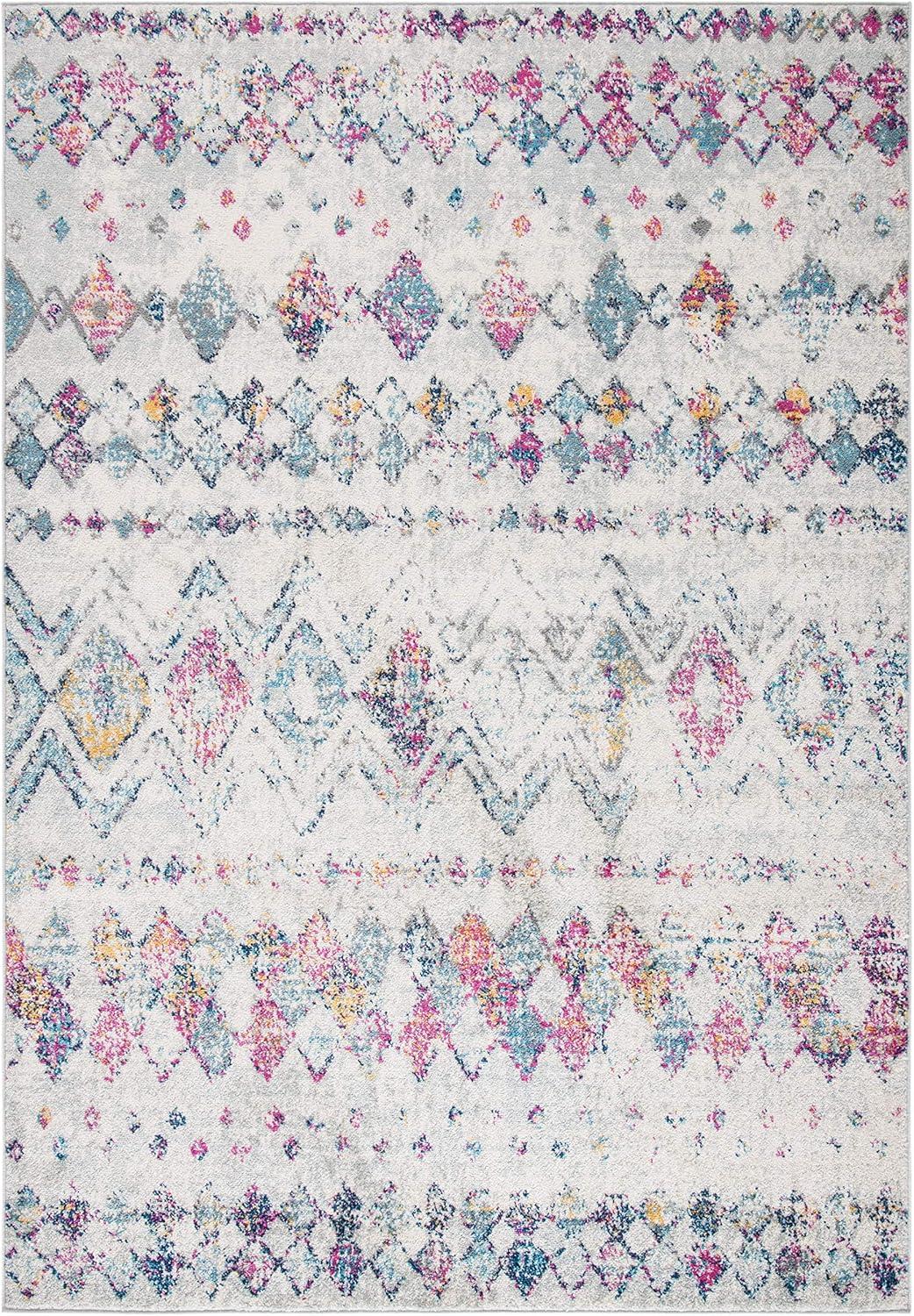 image:imageSAFAVIEH Area Rug 8x10 Madison Collection Large Ivory amp Dark Blue Moroccan Boho Distressed Design NonShedding amp Easy Cleaning Ideal for Living Room Bedroom Office Dining Space MAD798BGreyPurple