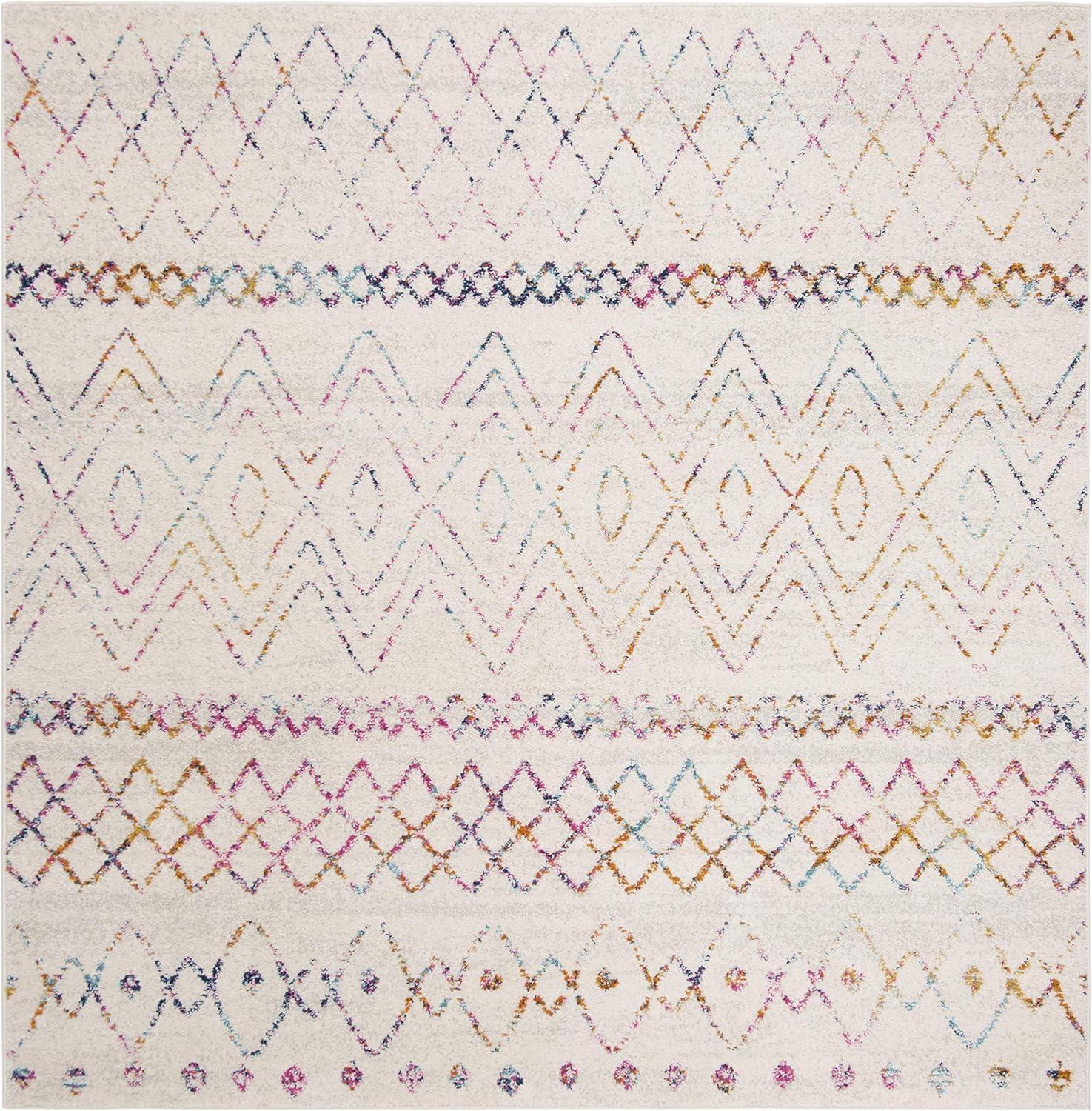 image:imageSAFAVIEH Area Rug 8x10 Madison Collection Large Ivory amp Dark Blue Moroccan Boho Distressed Design NonShedding amp Easy Cleaning Ideal for Living Room Bedroom Office Dining Space MAD798BIvoryFuchsia