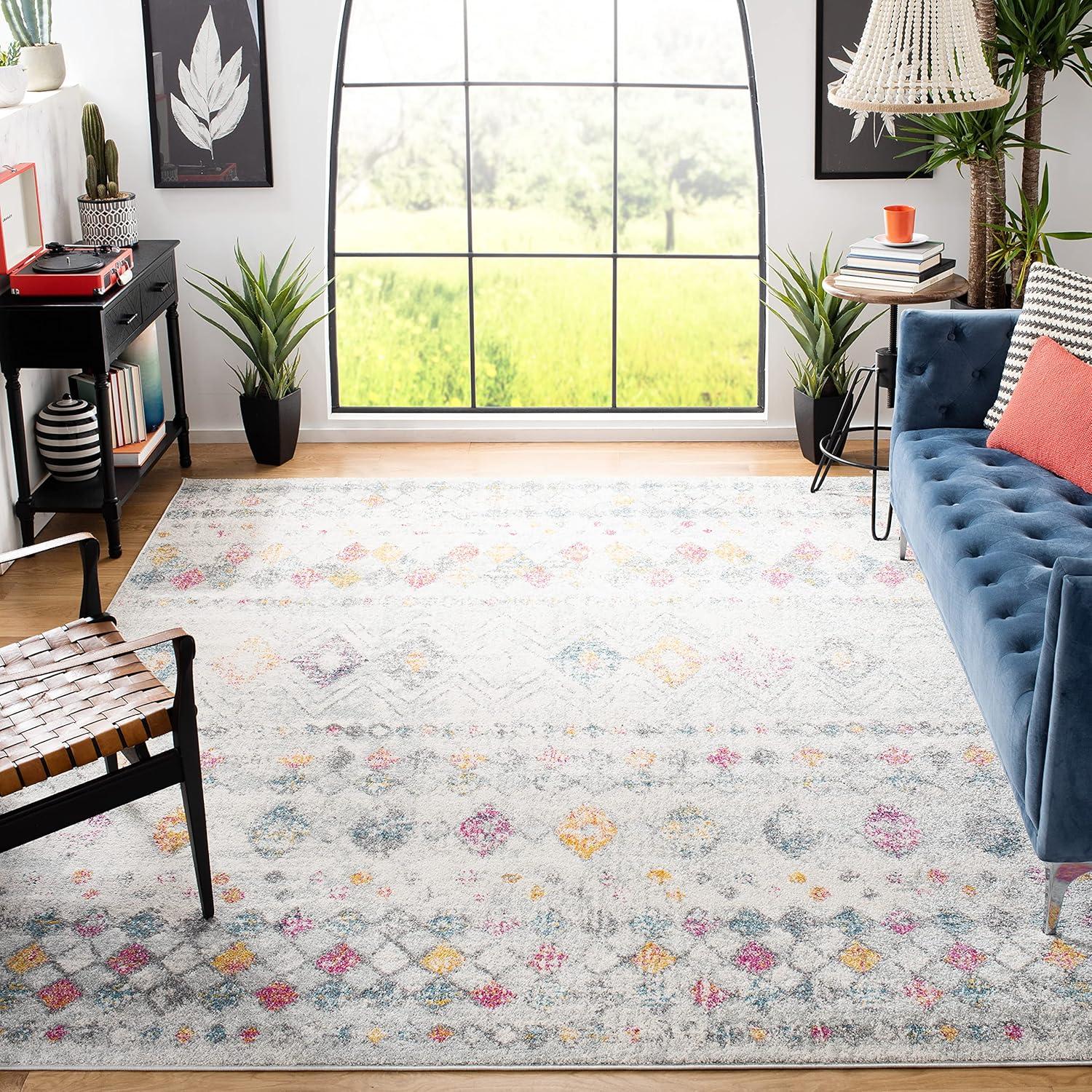 image:imageSAFAVIEH Area Rug 8x10 Madison Collection Large Ivory amp Dark Blue Moroccan Boho Distressed Design NonShedding amp Easy Cleaning Ideal for Living Room Bedroom Office Dining Space MAD798BGreyGold