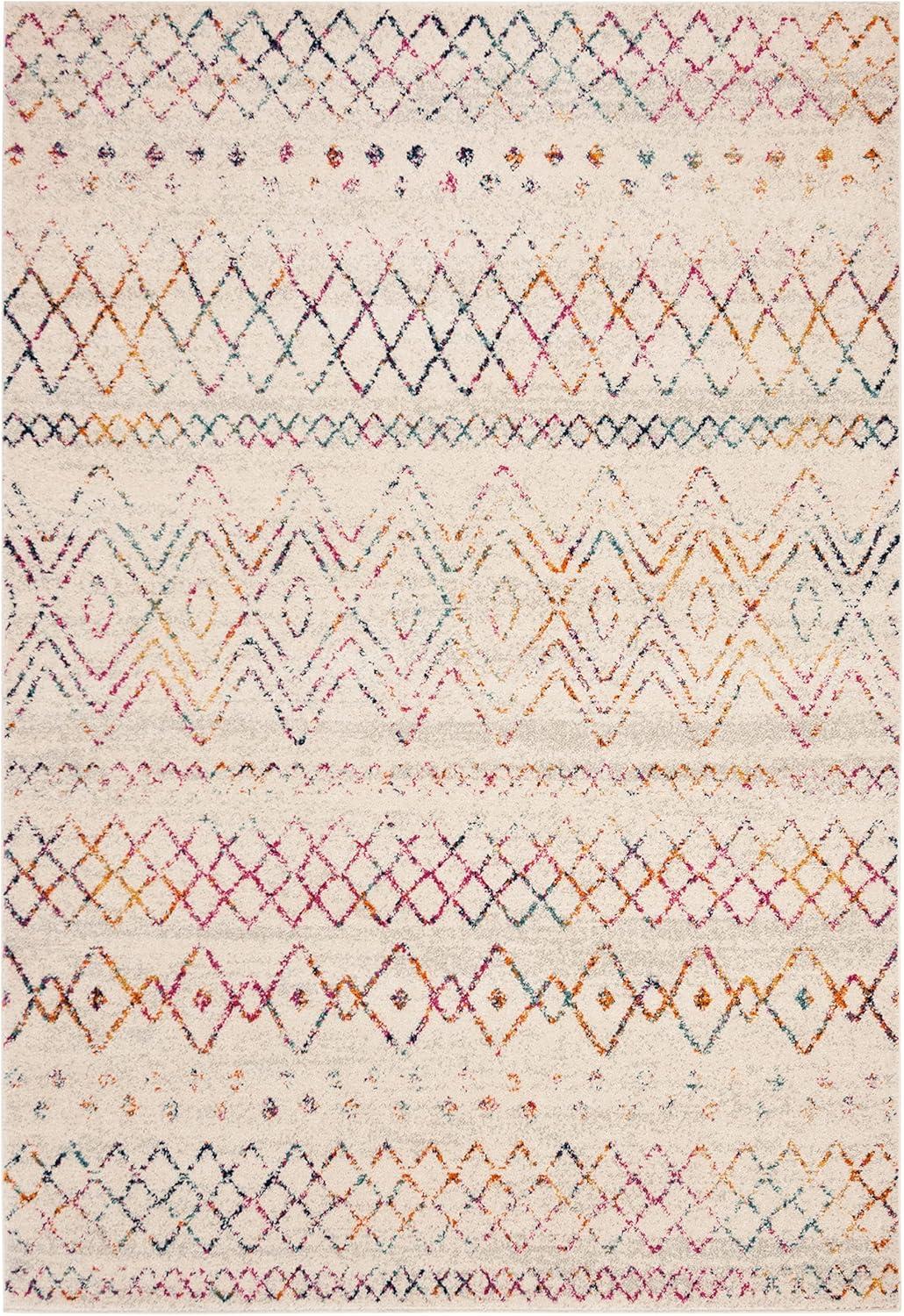 image:imageSAFAVIEH Area Rug 8x10 Madison Collection Large Ivory amp Dark Blue Moroccan Boho Distressed Design NonShedding amp Easy Cleaning Ideal for Living Room Bedroom Office Dining Space MAD798BIvoryFuchsia