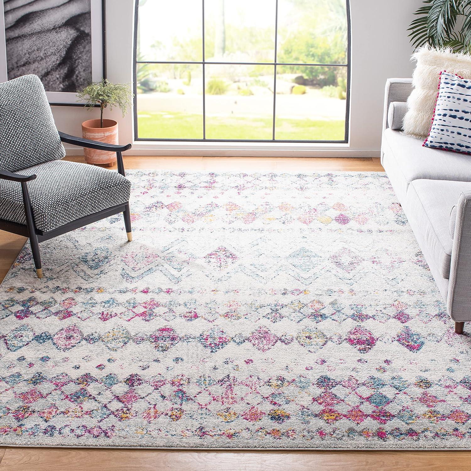 image:imageSAFAVIEH Area Rug 8x10 Madison Collection Large Ivory amp Dark Blue Moroccan Boho Distressed Design NonShedding amp Easy Cleaning Ideal for Living Room Bedroom Office Dining Space MAD798BGreyPurple