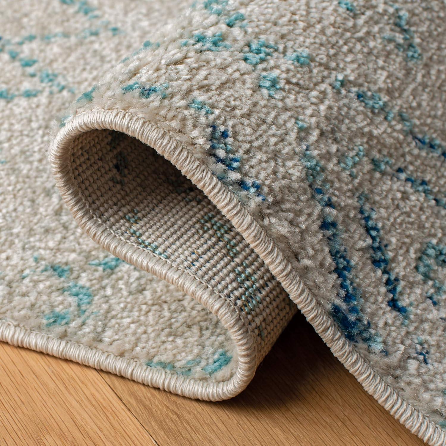 image:imageSAFAVIEH Area Rug 8x10 Madison Collection Large Ivory amp Dark Blue Moroccan Boho Distressed Design NonShedding amp Easy Cleaning Ideal for Living Room Bedroom Office Dining Space MAD798BIvoryAqua