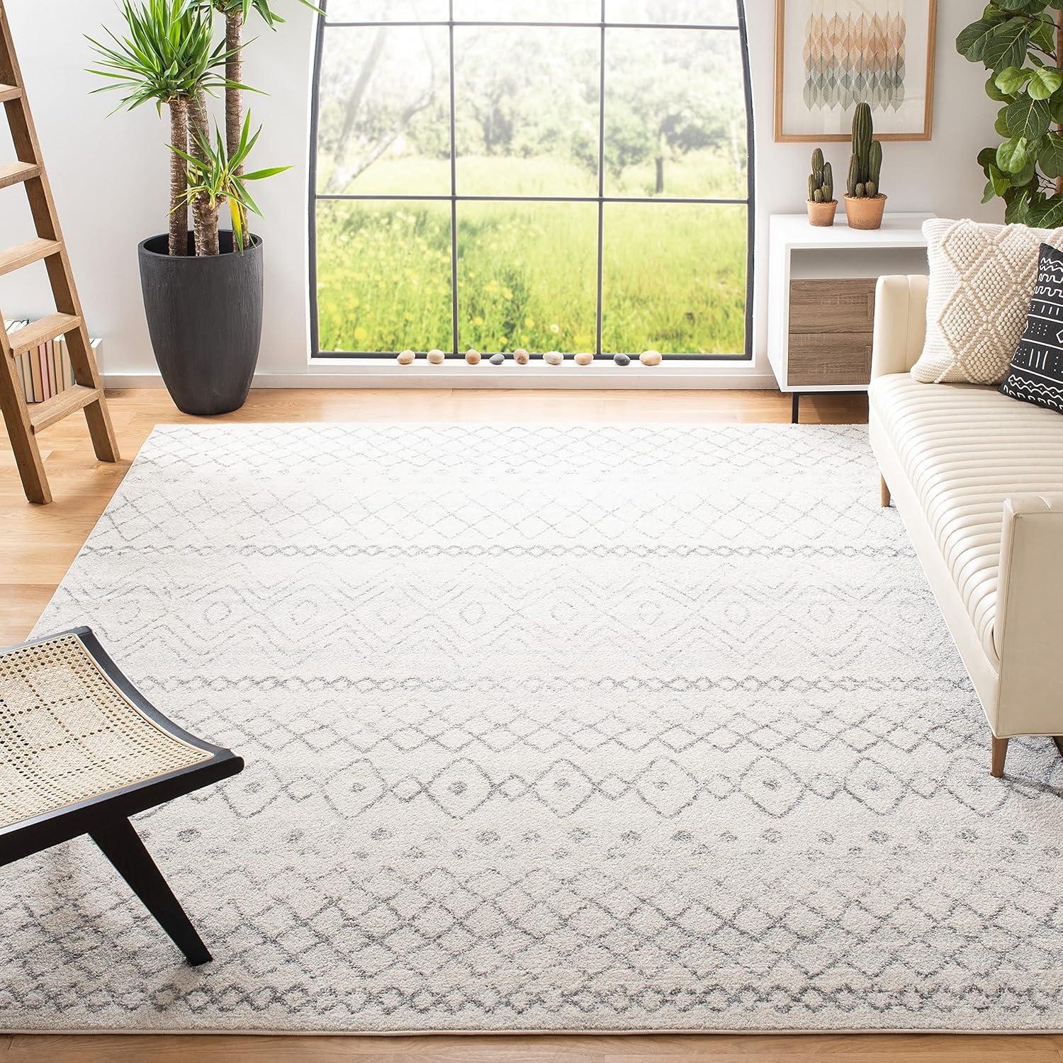 image:imageSAFAVIEH Area Rug 8x10 Madison Collection Large Ivory amp Dark Blue Moroccan Boho Distressed Design NonShedding amp Easy Cleaning Ideal for Living Room Bedroom Office Dining Space MAD798BIvoryCharcoal