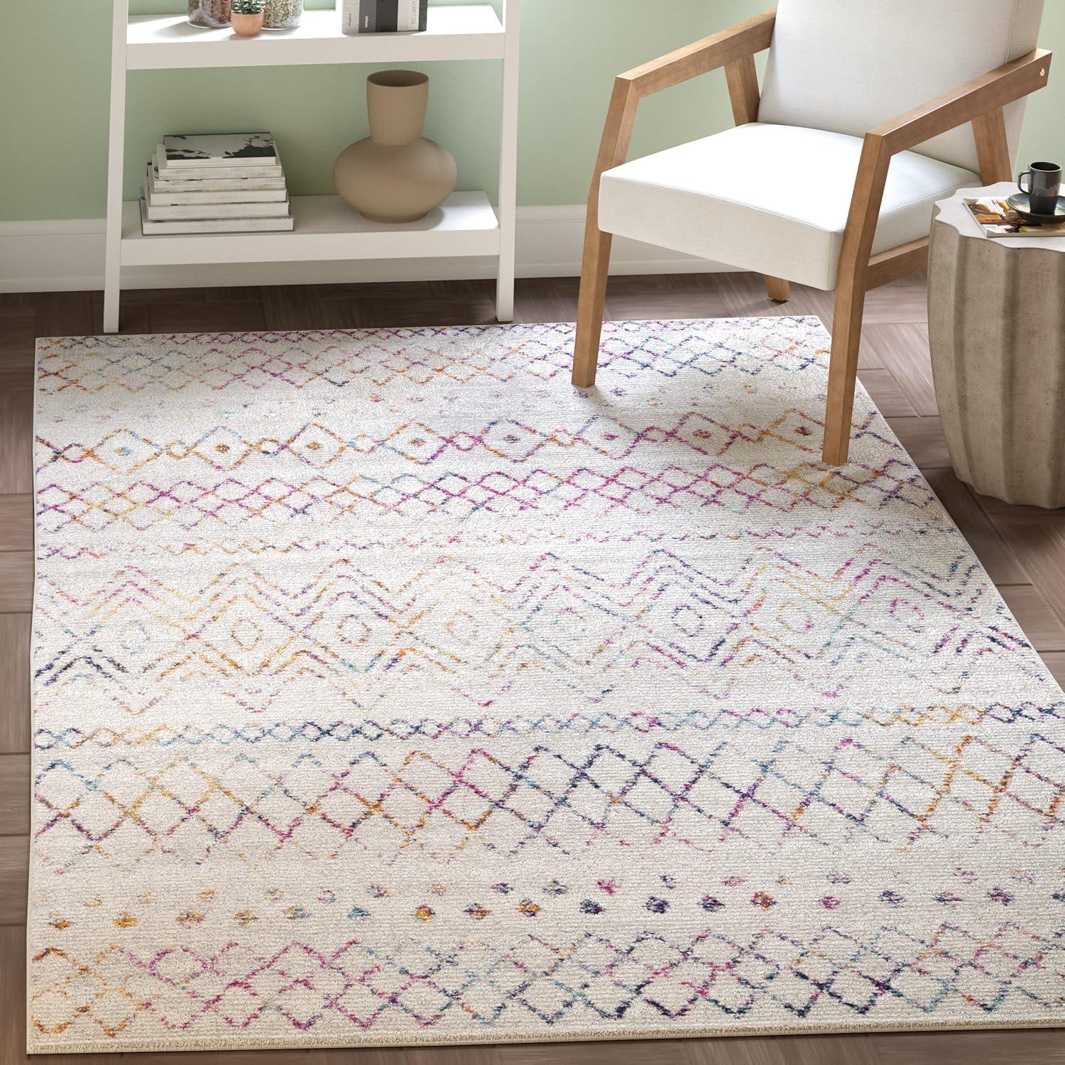image:imageSAFAVIEH Area Rug 8x10 Madison Collection Large Ivory amp Dark Blue Moroccan Boho Distressed Design NonShedding amp Easy Cleaning Ideal for Living Room Bedroom Office Dining Space MAD798BIvoryFuchsia