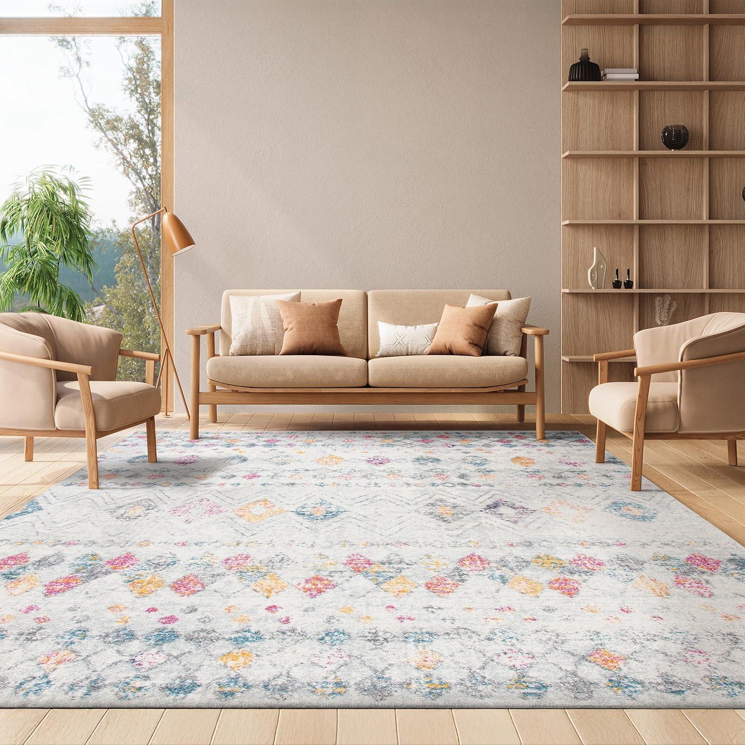 image:imageSAFAVIEH Area Rug 8x10 Madison Collection Large Ivory amp Dark Blue Moroccan Boho Distressed Design NonShedding amp Easy Cleaning Ideal for Living Room Bedroom Office Dining Space MAD798BGreyGold