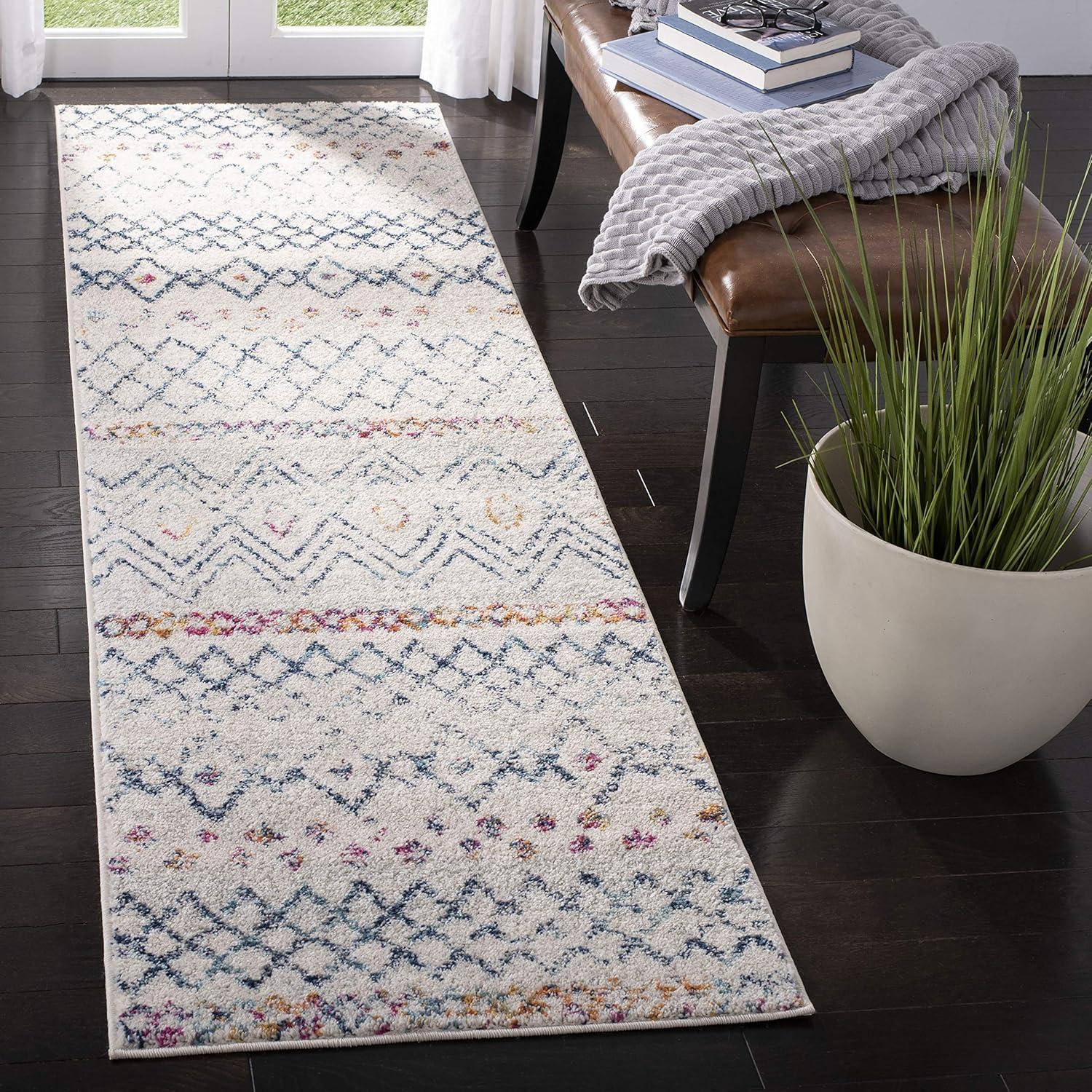 image:imageSAFAVIEH Area Rug 8x10 Madison Collection Large Ivory amp Dark Blue Moroccan Boho Distressed Design NonShedding amp Easy Cleaning Ideal for Living Room Bedroom Office Dining Space MAD798BIvoryDark Blue