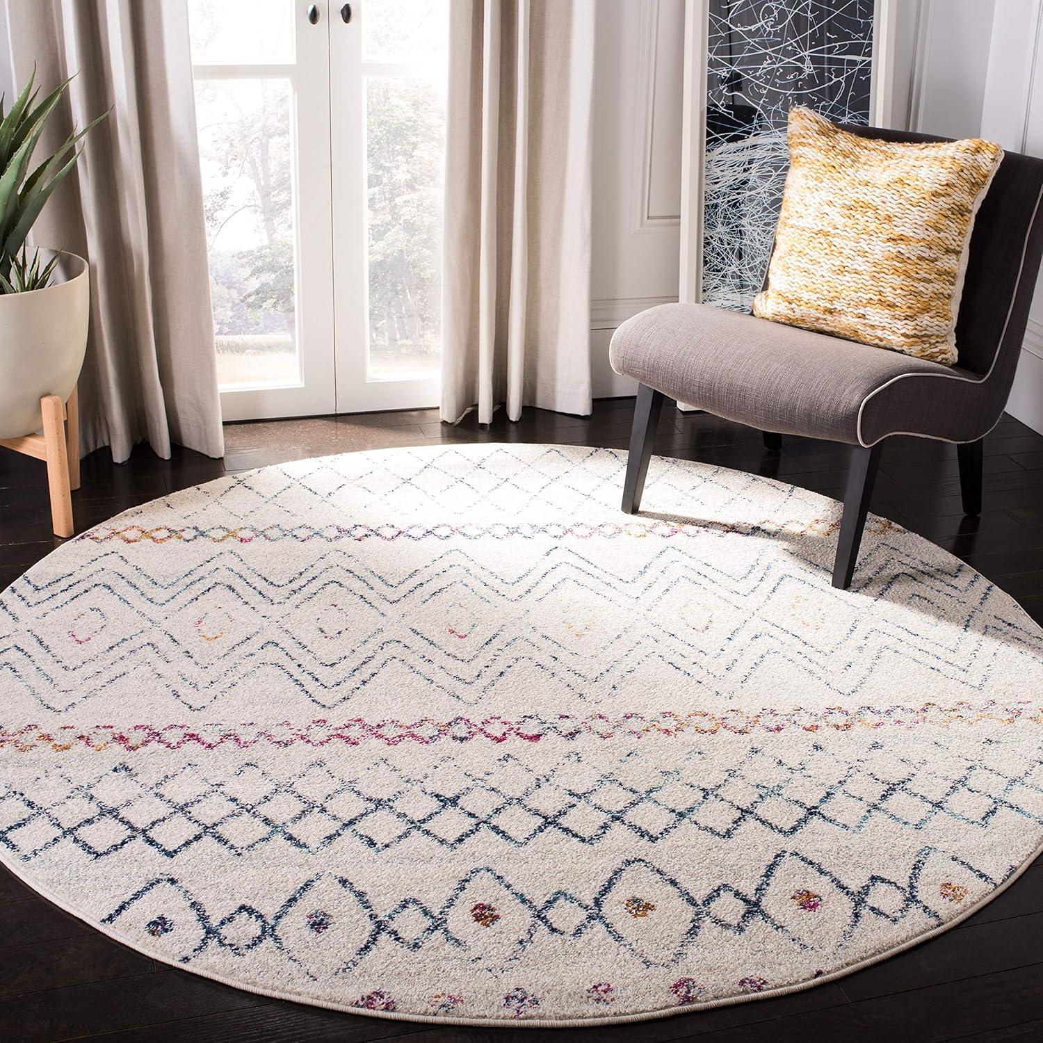 image:imageSAFAVIEH Area Rug 8x10 Madison Collection Large Ivory amp Dark Blue Moroccan Boho Distressed Design NonShedding amp Easy Cleaning Ideal for Living Room Bedroom Office Dining Space MAD798BIvoryDark Blue