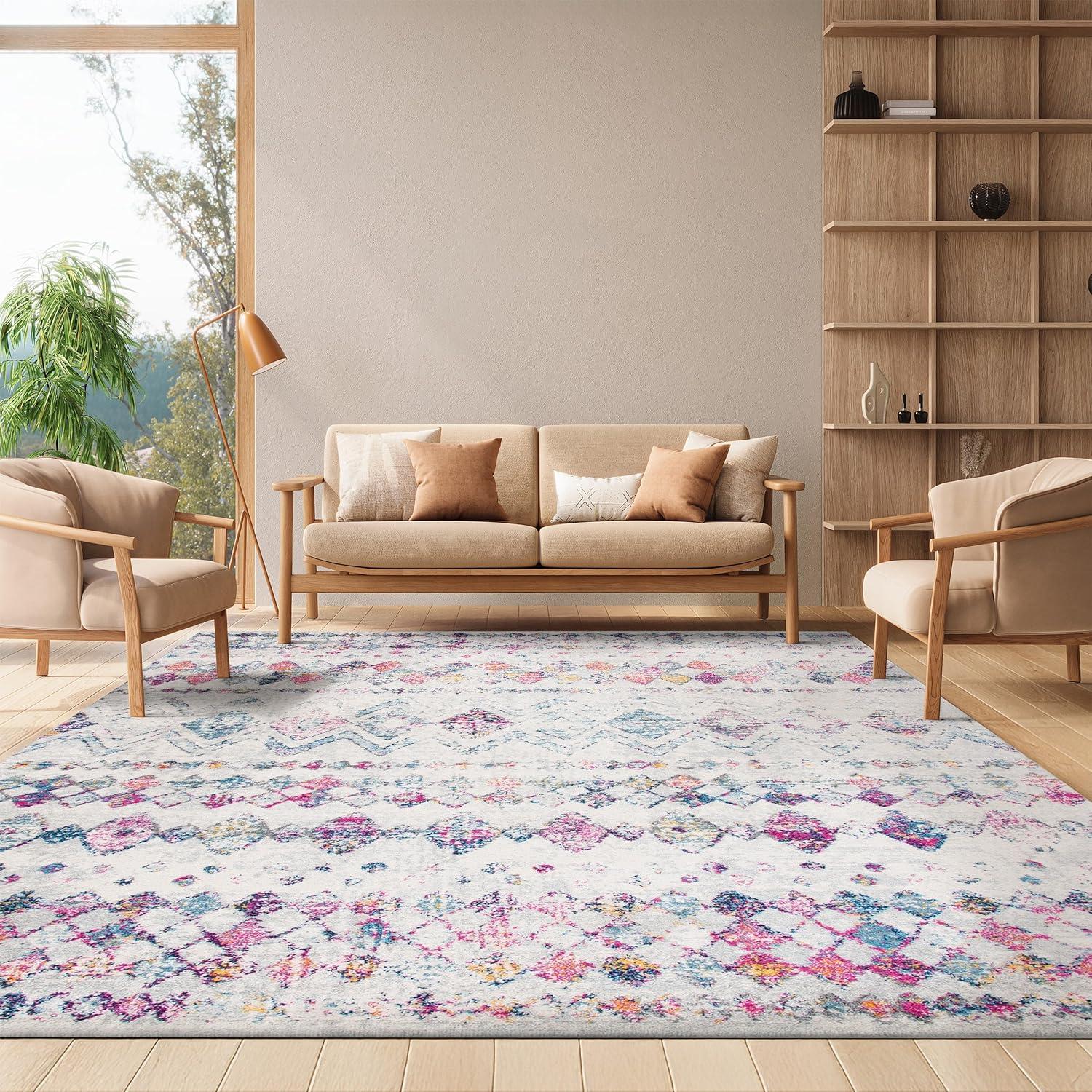 image:imageSAFAVIEH Area Rug 8x10 Madison Collection Large Ivory amp Dark Blue Moroccan Boho Distressed Design NonShedding amp Easy Cleaning Ideal for Living Room Bedroom Office Dining Space MAD798BGreyPurple