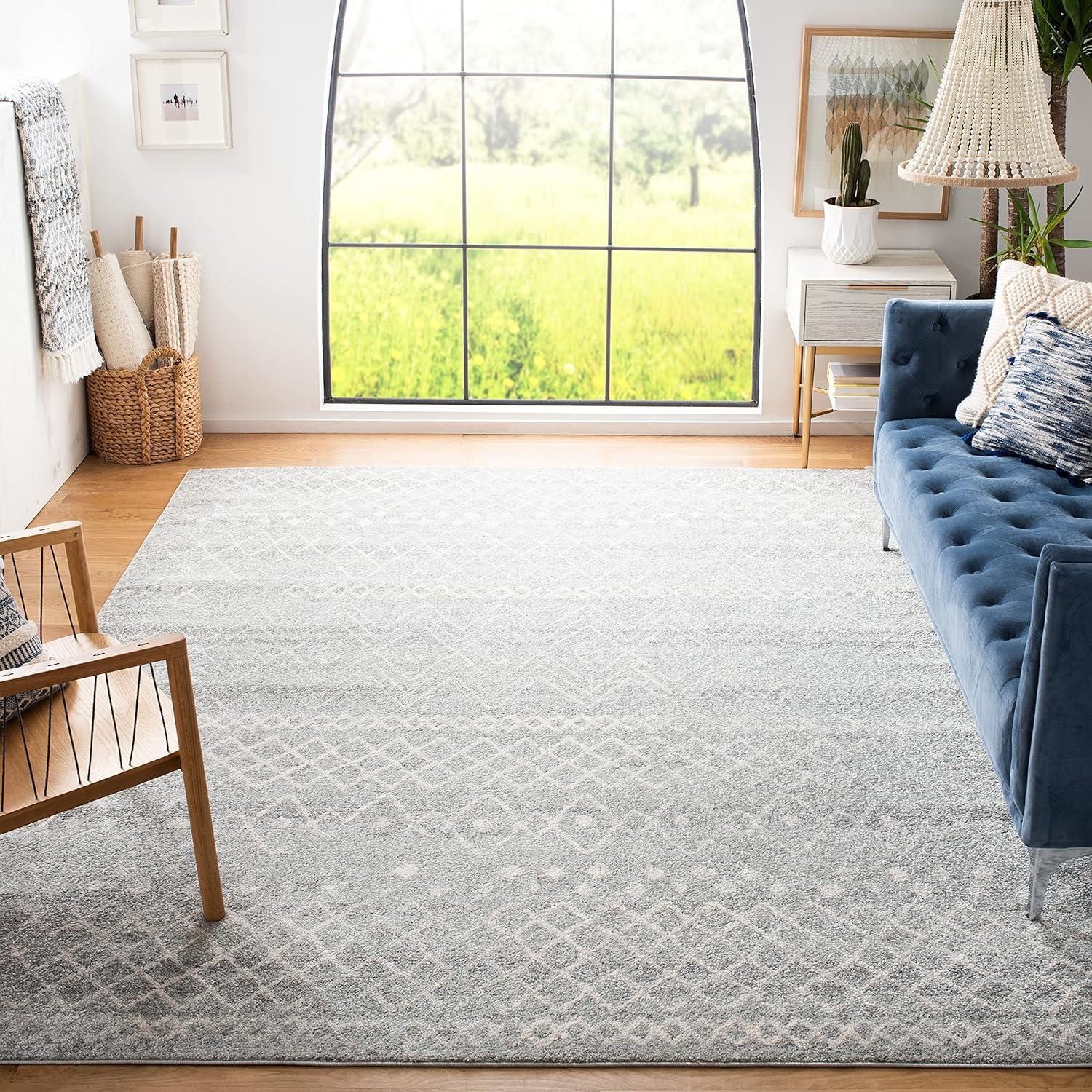 image:imageSAFAVIEH Area Rug 8x10 Madison Collection Large Ivory amp Dark Blue Moroccan Boho Distressed Design NonShedding amp Easy Cleaning Ideal for Living Room Bedroom Office Dining Space MAD798BSilverIvory