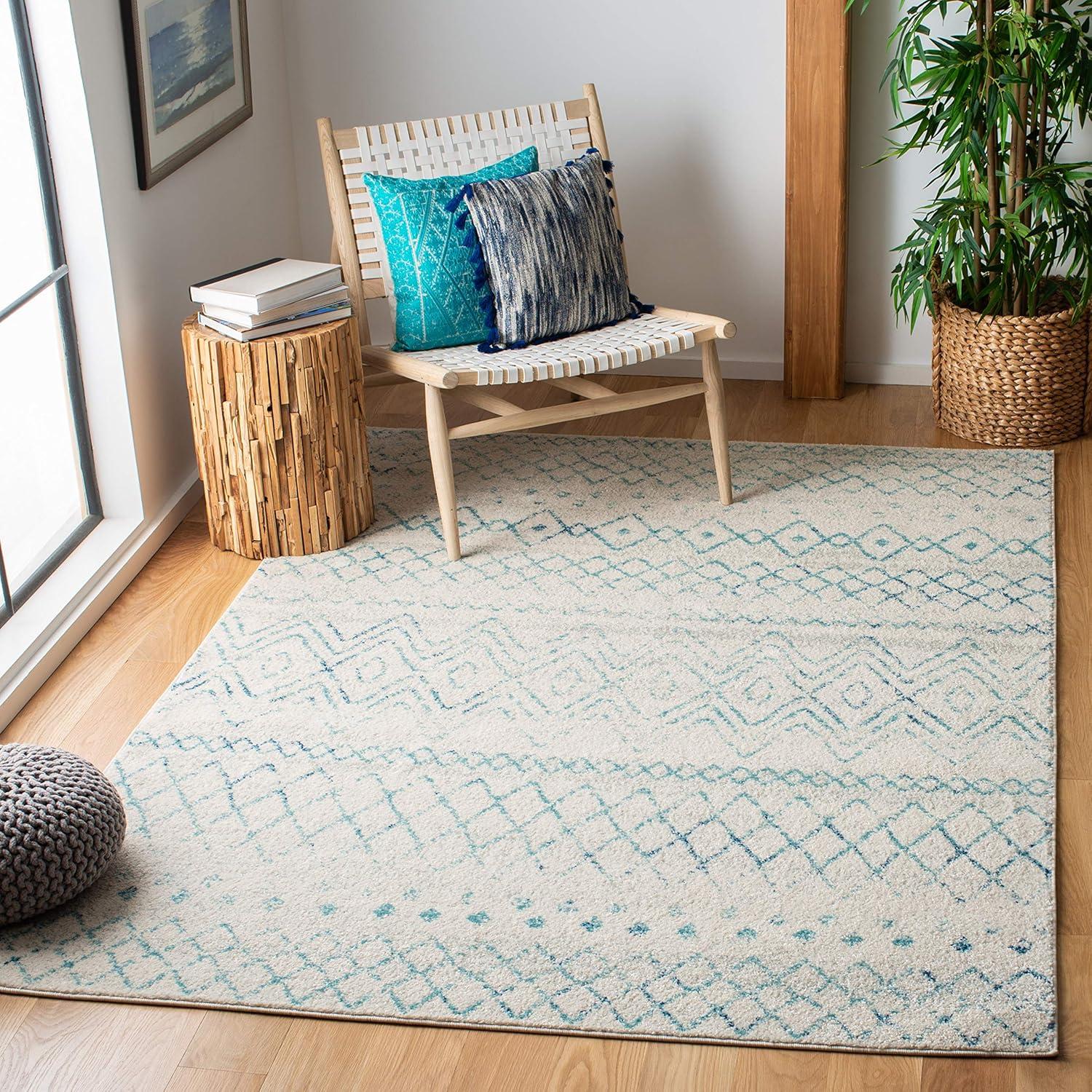 image:imageSAFAVIEH Area Rug 8x10 Madison Collection Large Ivory amp Dark Blue Moroccan Boho Distressed Design NonShedding amp Easy Cleaning Ideal for Living Room Bedroom Office Dining Space MAD798BIvoryAqua
