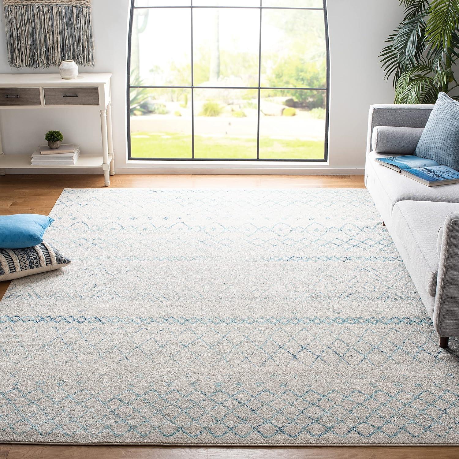 image:imageSAFAVIEH Area Rug 8x10 Madison Collection Large Ivory amp Dark Blue Moroccan Boho Distressed Design NonShedding amp Easy Cleaning Ideal for Living Room Bedroom Office Dining Space MAD798BIvoryAqua