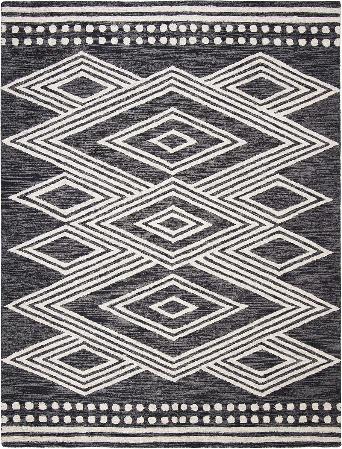 image:imageSAFAVIEH Area Rug 8x10 MicroLoop Collection Large Ivory amp Navy Handmade Wool Moroccan Tribal Design Ideal for Living Room Bedroom Office Dining Space MLP156ACharcoalIvory