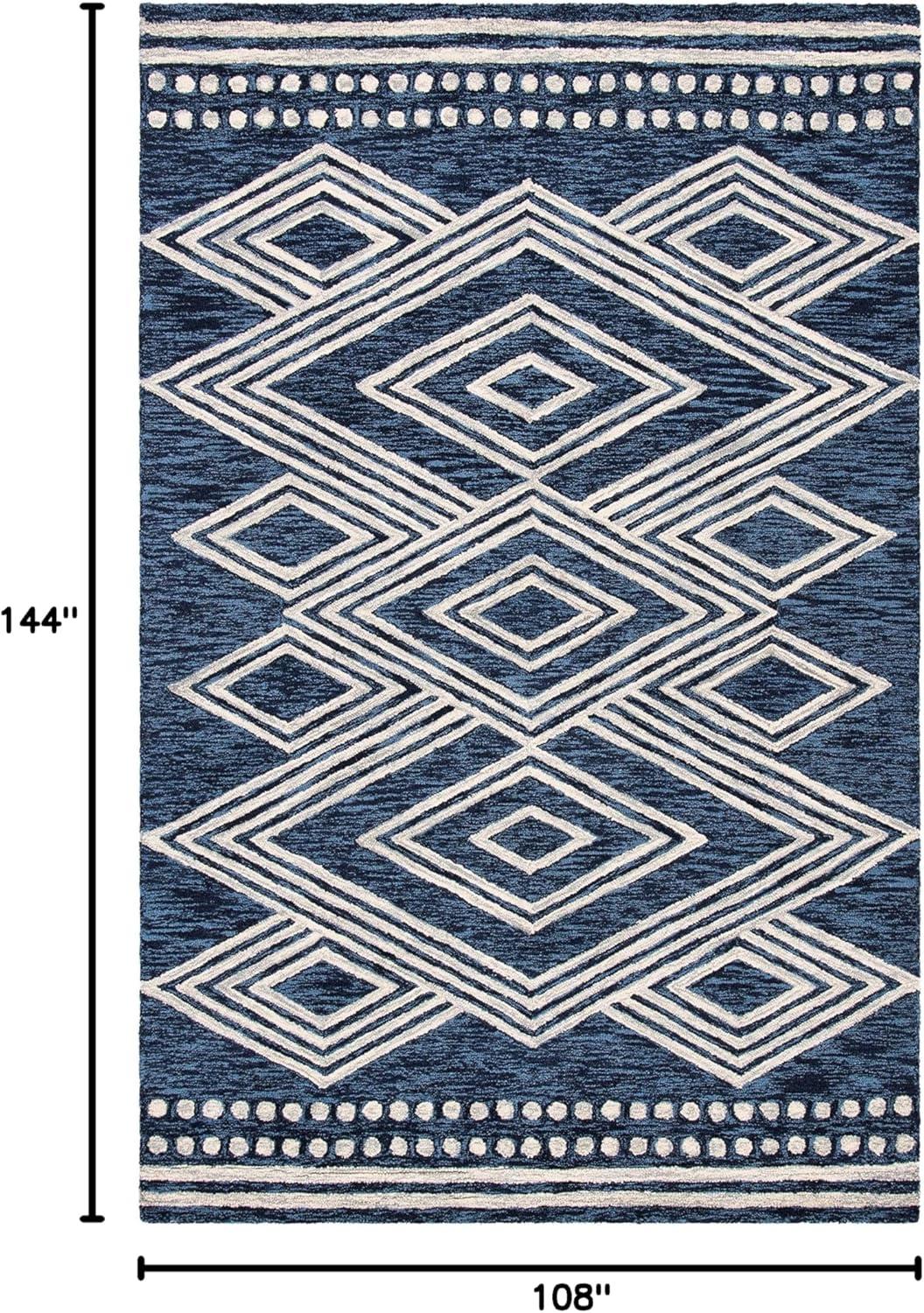 image:imageSAFAVIEH Area Rug 8x10 MicroLoop Collection Large Ivory amp Navy Handmade Wool Moroccan Tribal Design Ideal for Living Room Bedroom Office Dining Space MLP156ANavyIvory
