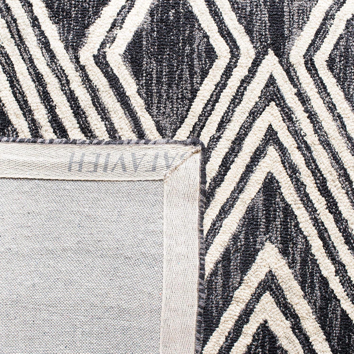 image:imageSAFAVIEH Area Rug 8x10 MicroLoop Collection Large Ivory amp Navy Handmade Wool Moroccan Tribal Design Ideal for Living Room Bedroom Office Dining Space MLP156ACharcoalIvory