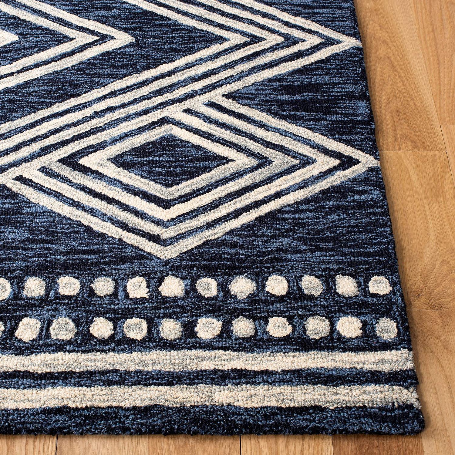 image:imageSAFAVIEH Area Rug 8x10 MicroLoop Collection Large Ivory amp Navy Handmade Wool Moroccan Tribal Design Ideal for Living Room Bedroom Office Dining Space MLP156ANavyIvory