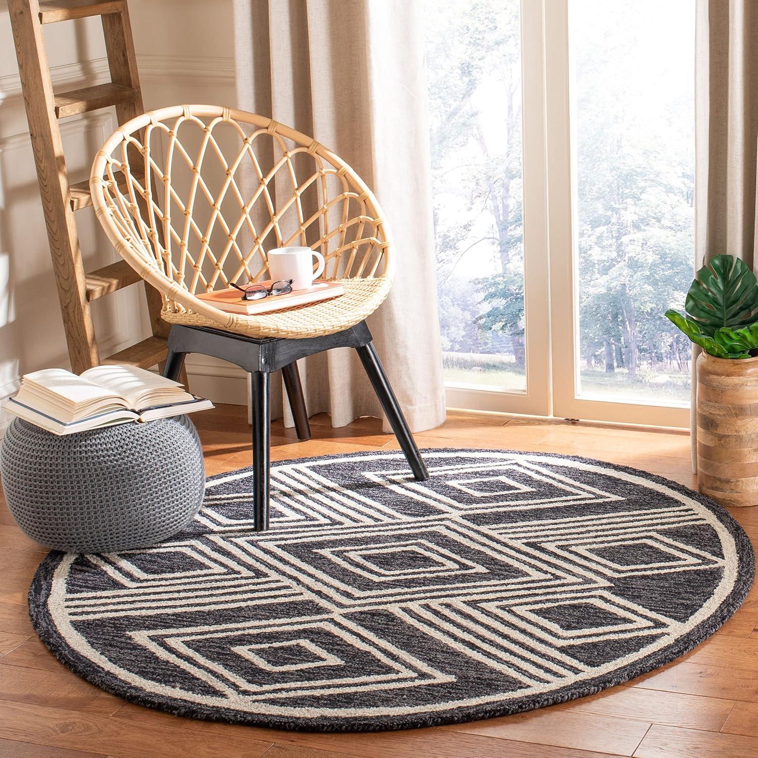 image:imageSAFAVIEH Area Rug 8x10 MicroLoop Collection Large Ivory amp Navy Handmade Wool Moroccan Tribal Design Ideal for Living Room Bedroom Office Dining Space MLP156ACharcoalIvory