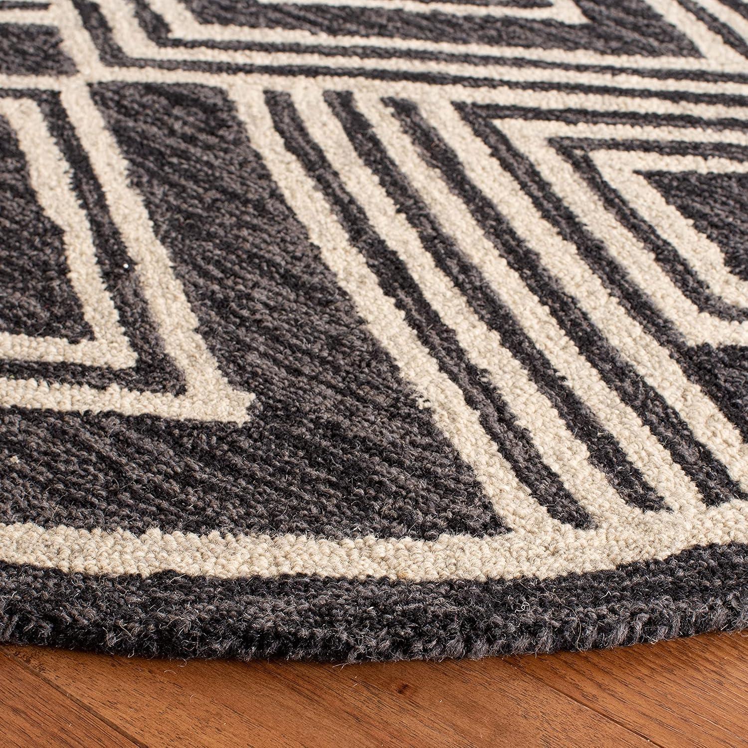 image:imageSAFAVIEH Area Rug 8x10 MicroLoop Collection Large Ivory amp Navy Handmade Wool Moroccan Tribal Design Ideal for Living Room Bedroom Office Dining Space MLP156ACharcoalIvory