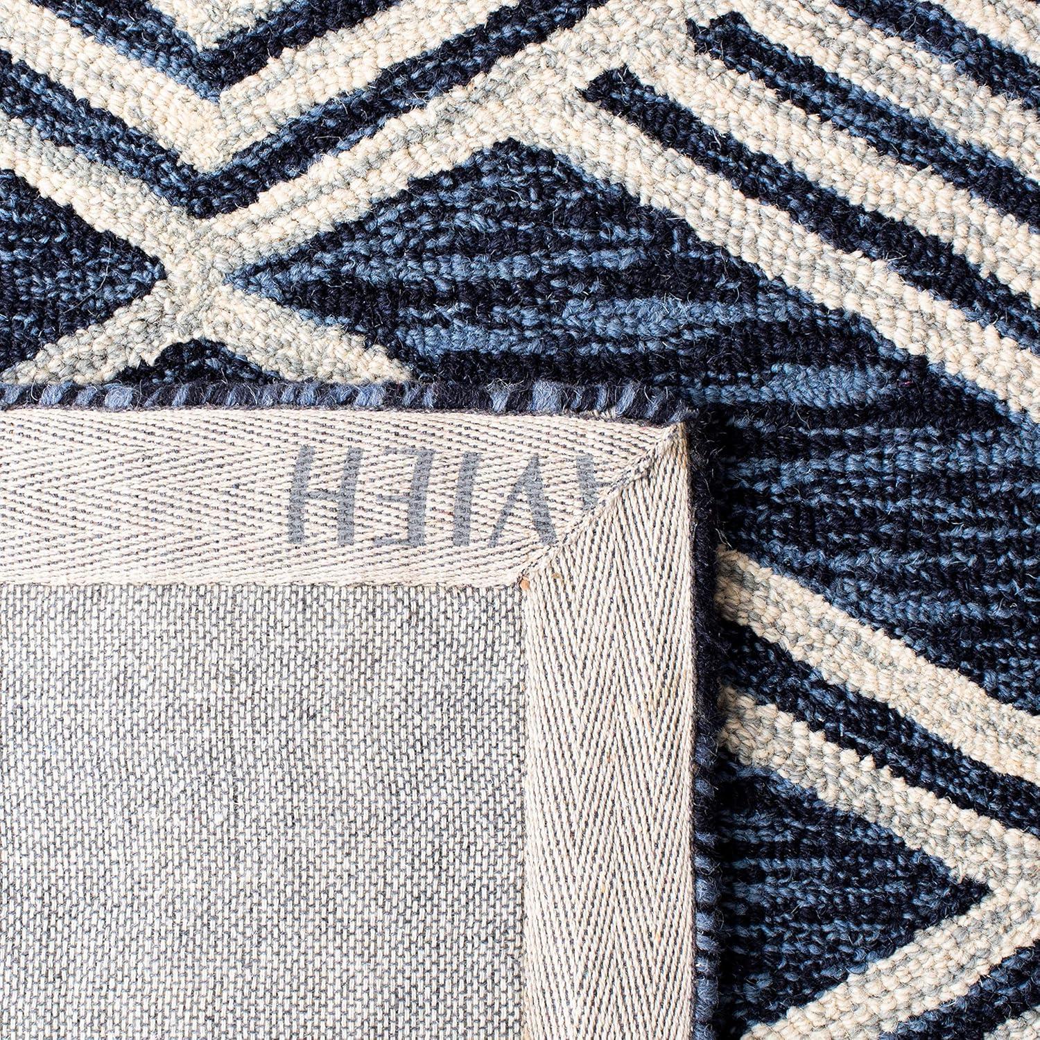 image:imageSAFAVIEH Area Rug 8x10 MicroLoop Collection Large Ivory amp Navy Handmade Wool Moroccan Tribal Design Ideal for Living Room Bedroom Office Dining Space MLP156ANavyIvory