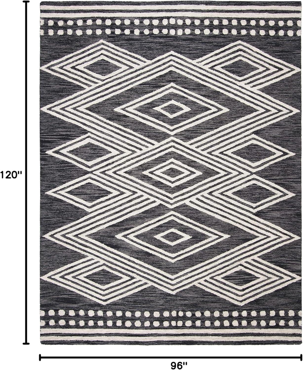 image:imageSAFAVIEH Area Rug 8x10 MicroLoop Collection Large Ivory amp Navy Handmade Wool Moroccan Tribal Design Ideal for Living Room Bedroom Office Dining Space MLP156ACharcoalIvory