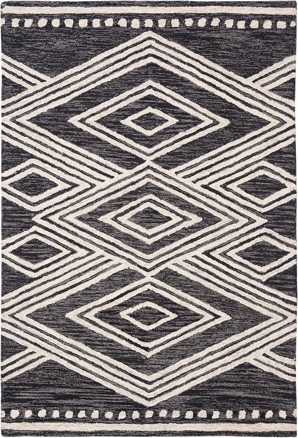 image:imageSAFAVIEH Area Rug 8x10 MicroLoop Collection Large Ivory amp Navy Handmade Wool Moroccan Tribal Design Ideal for Living Room Bedroom Office Dining Space MLP156ACharcoalIvory