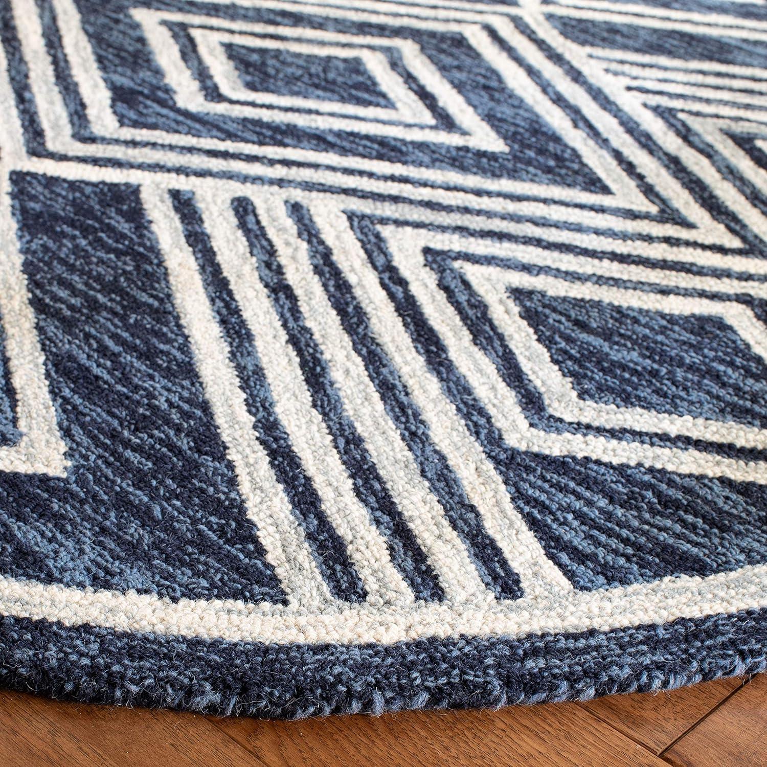 image:imageSAFAVIEH Area Rug 8x10 MicroLoop Collection Large Ivory amp Navy Handmade Wool Moroccan Tribal Design Ideal for Living Room Bedroom Office Dining Space MLP156ANavyIvory