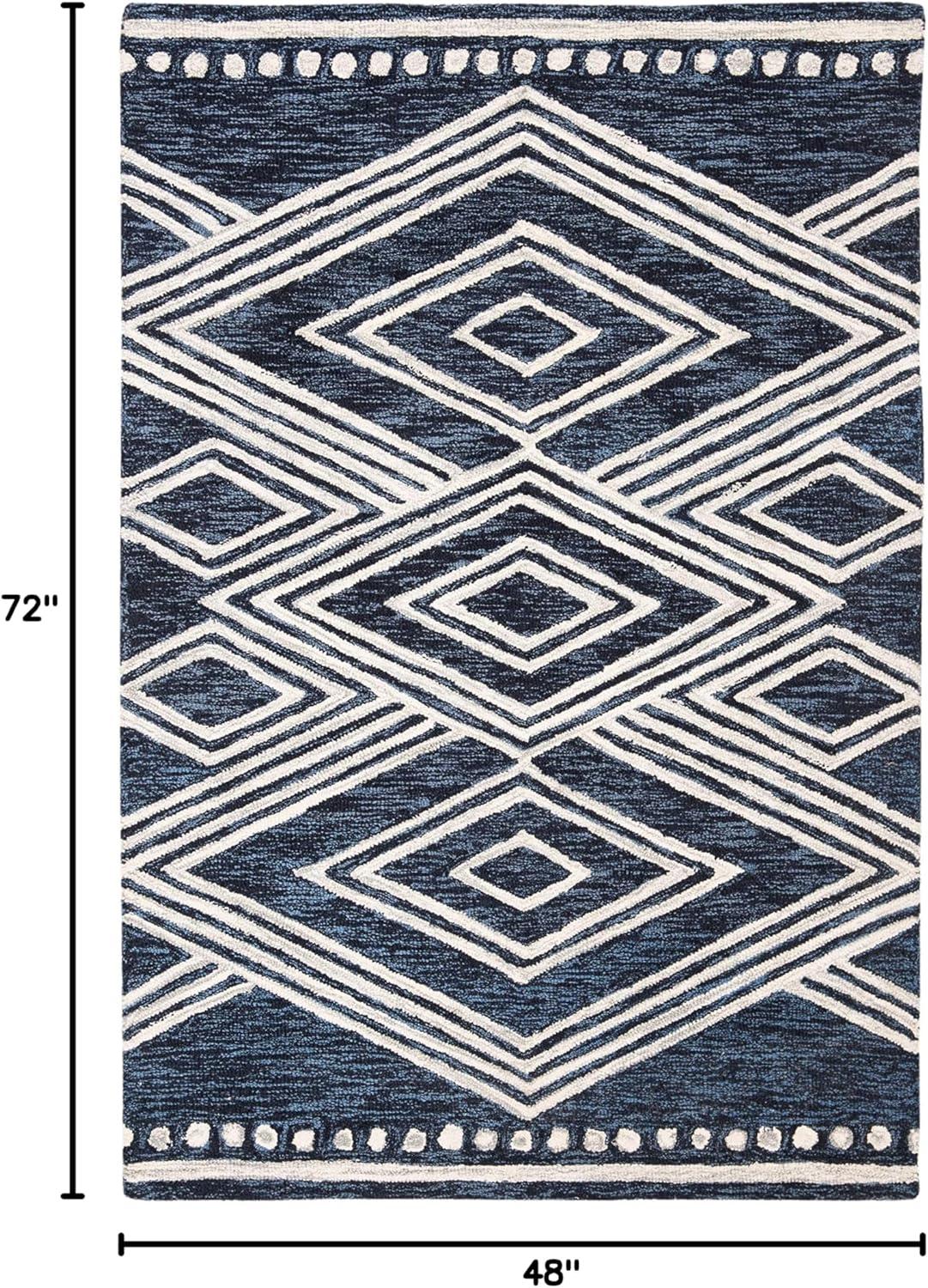 image:imageSAFAVIEH Area Rug 8x10 MicroLoop Collection Large Ivory amp Navy Handmade Wool Moroccan Tribal Design Ideal for Living Room Bedroom Office Dining Space MLP156ANavyIvory