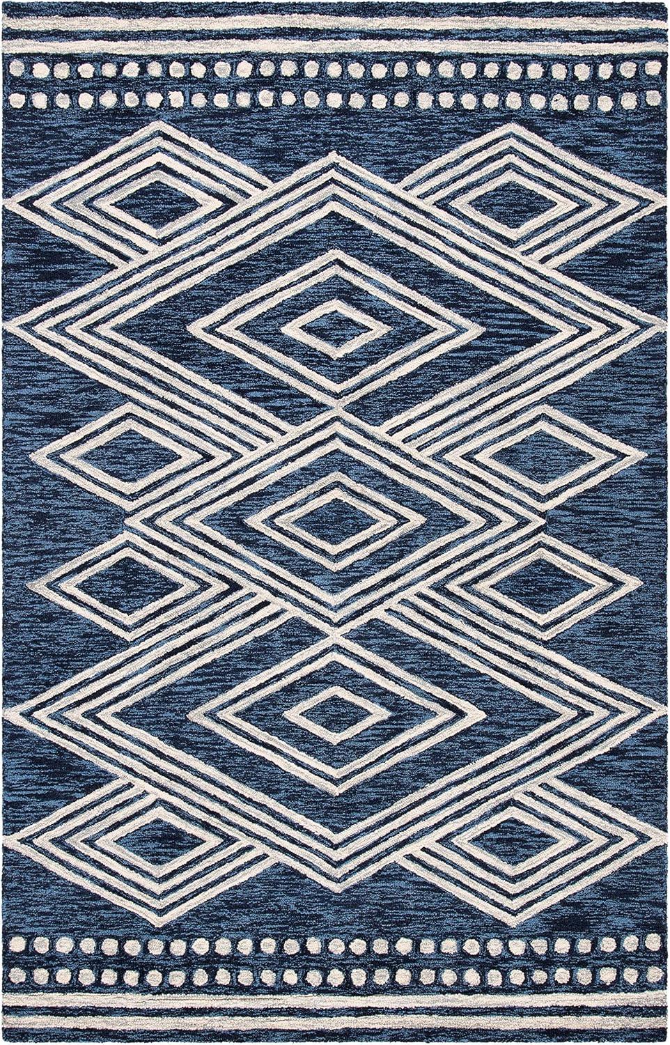 image:imageSAFAVIEH Area Rug 8x10 MicroLoop Collection Large Ivory amp Navy Handmade Wool Moroccan Tribal Design Ideal for Living Room Bedroom Office Dining Space MLP156ANavyIvory