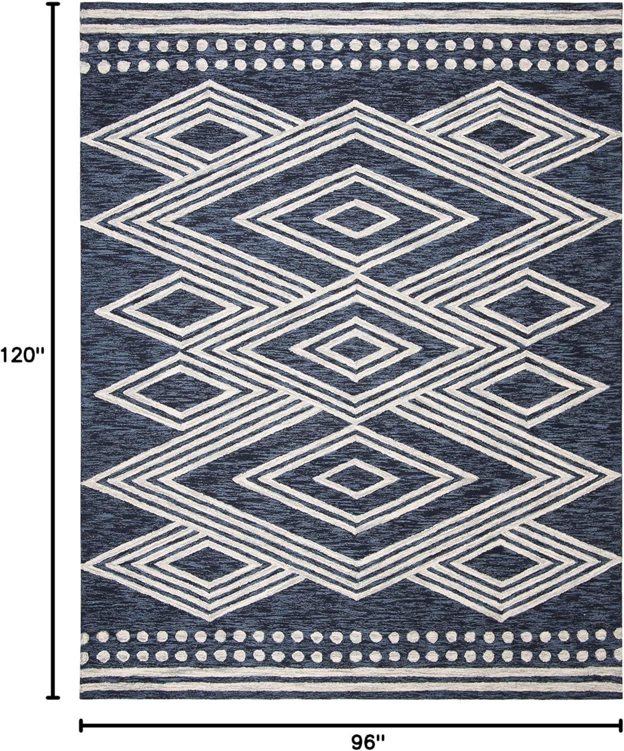 image:imageSAFAVIEH Area Rug 8x10 MicroLoop Collection Large Ivory amp Navy Handmade Wool Moroccan Tribal Design Ideal for Living Room Bedroom Office Dining Space MLP156ANavyIvory