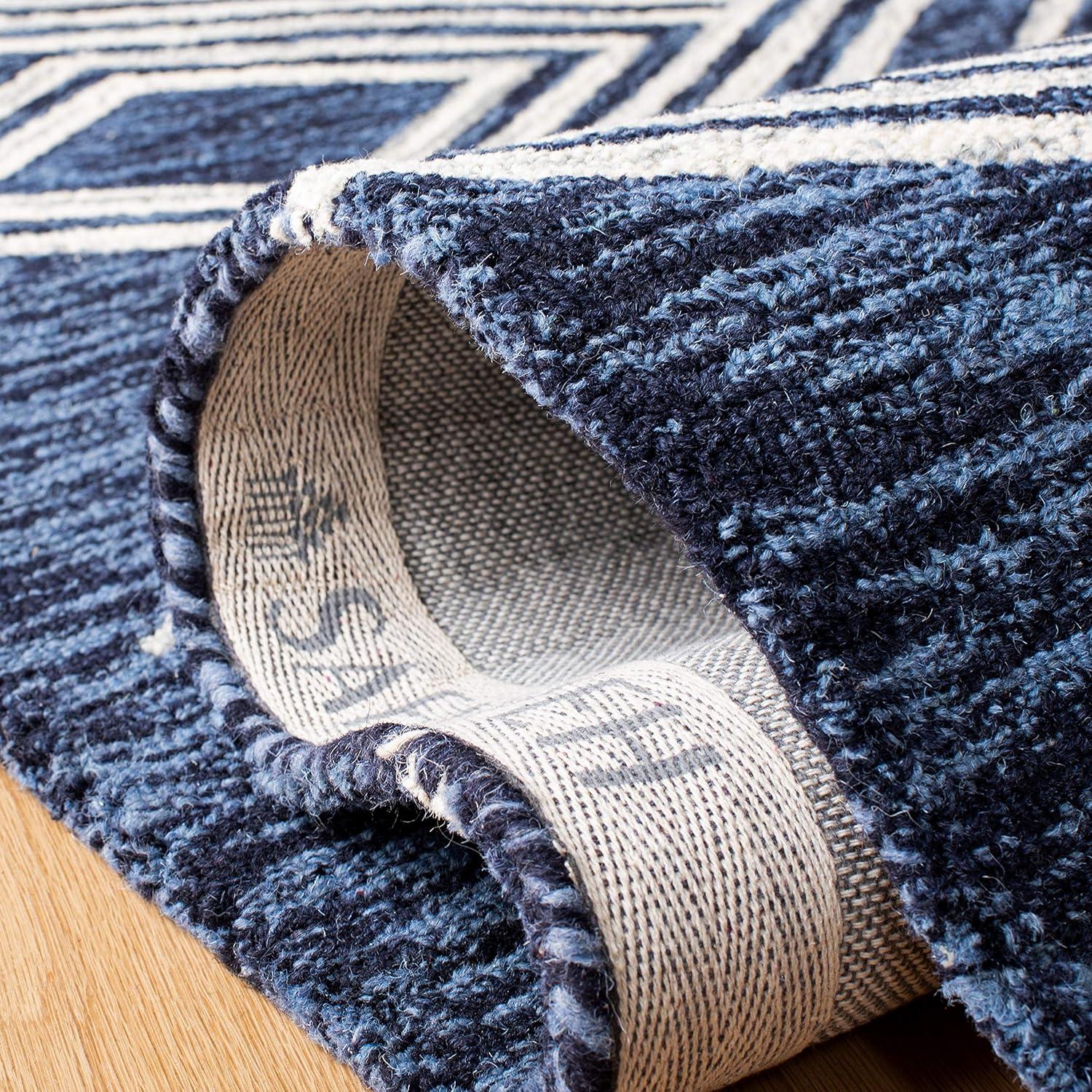 image:imageSAFAVIEH Area Rug 8x10 MicroLoop Collection Large Ivory amp Navy Handmade Wool Moroccan Tribal Design Ideal for Living Room Bedroom Office Dining Space MLP156ANavyIvory