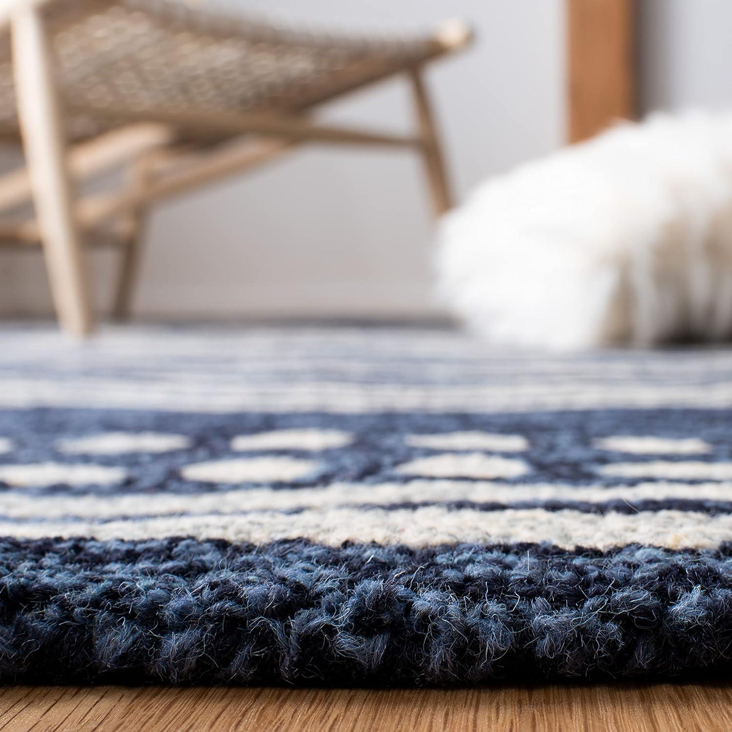 image:imageSAFAVIEH Area Rug 8x10 MicroLoop Collection Large Ivory amp Navy Handmade Wool Moroccan Tribal Design Ideal for Living Room Bedroom Office Dining Space MLP156ANavyIvory