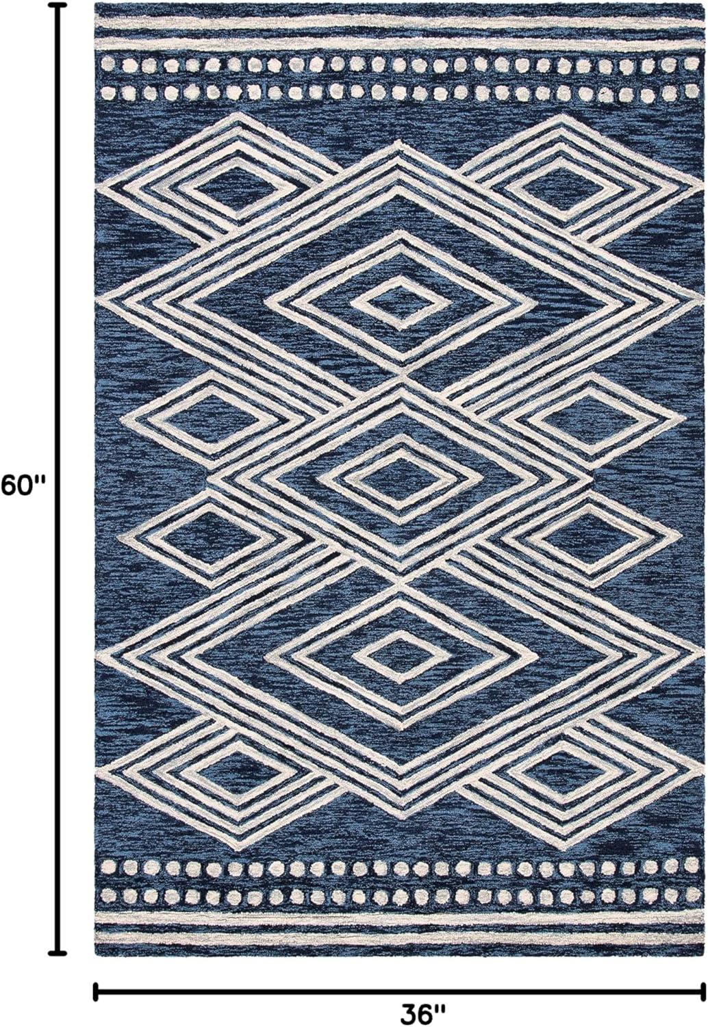 image:imageSAFAVIEH Area Rug 8x10 MicroLoop Collection Large Ivory amp Navy Handmade Wool Moroccan Tribal Design Ideal for Living Room Bedroom Office Dining Space MLP156ANavyIvory